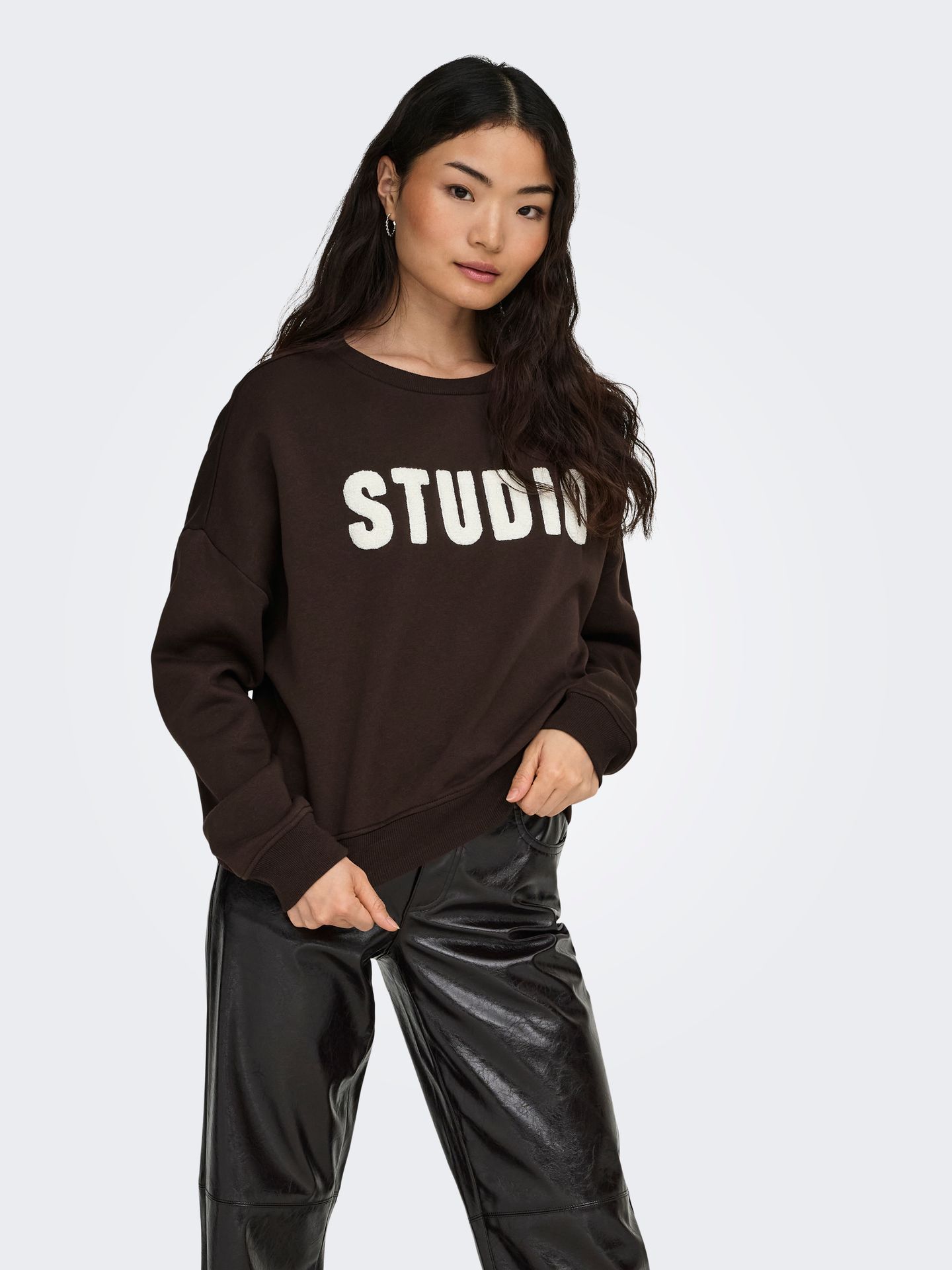 Only ONLSWEAT LIFE L/S CREW O.SIZE STATE Coffee Bean/STUDIO - TERRY EMB. 2900169740022