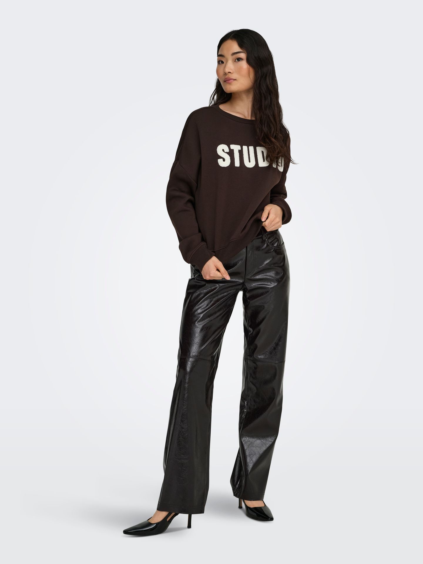 Only ONLSWEAT LIFE L/S CREW O.SIZE STATE Coffee Bean/STUDIO - TERRY EMB. 2900169740022