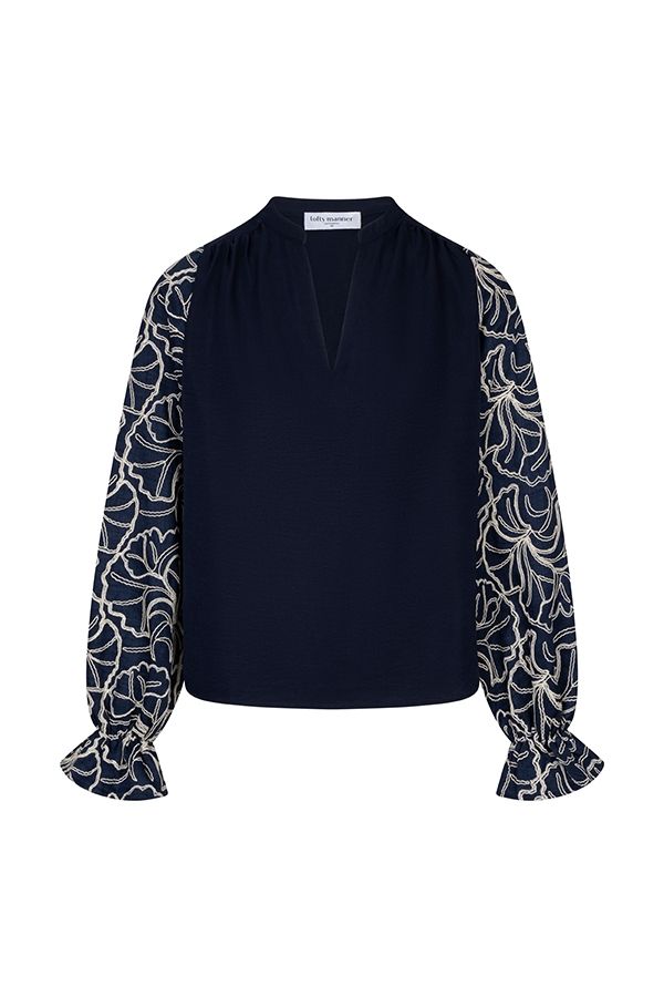 Lofty Manner Top Isuna - Contrast Sleeve 410 dark blue 00120154-EKA26013300000096