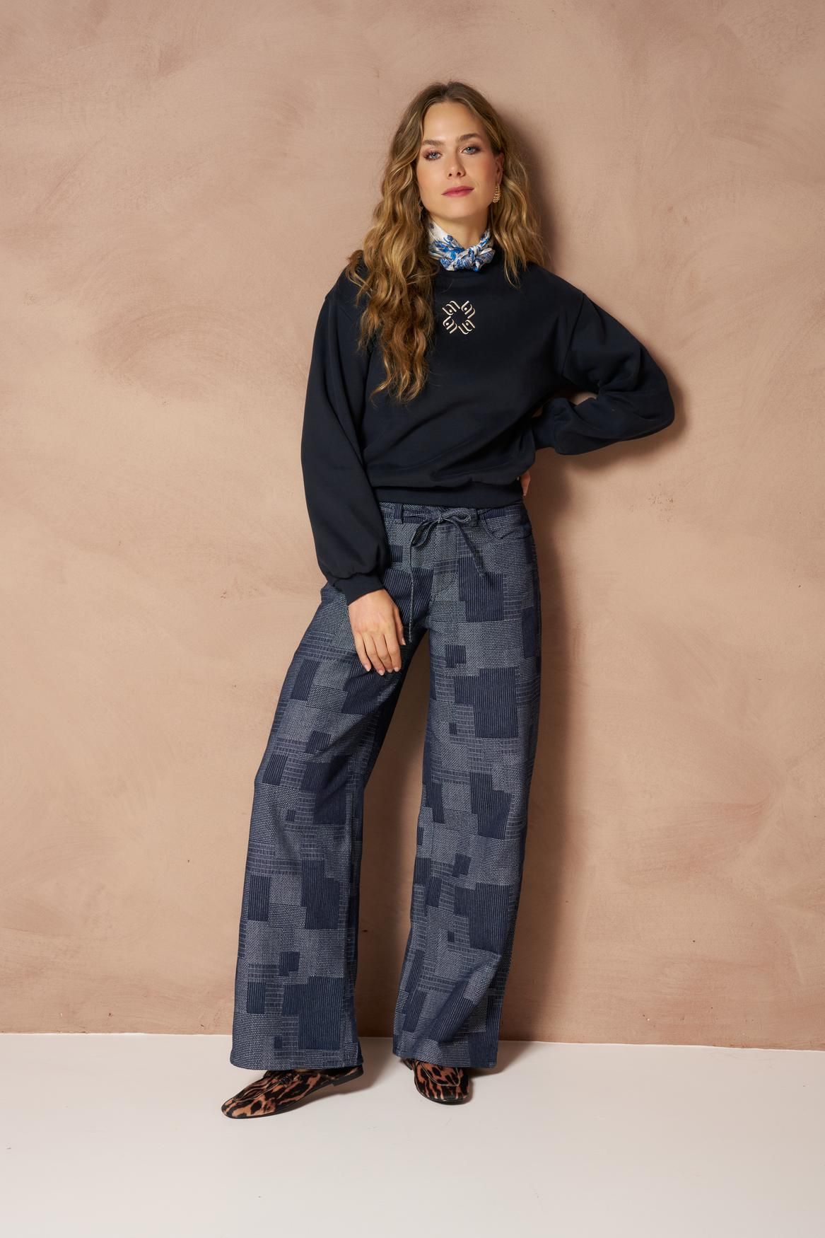 Lofty Manner Pant Inoa - Denim Patchwork 409 mid blue 2900169789076