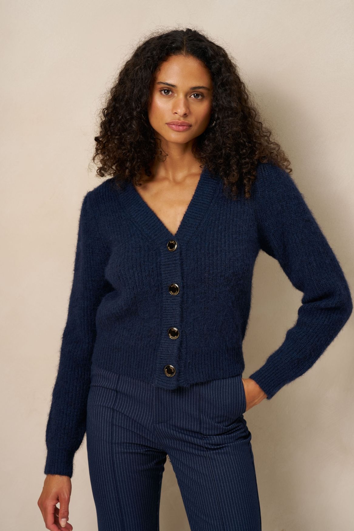 Lofty Manner Cardigan Lily - Classic V-Neck 410 dark blue 2900169792069