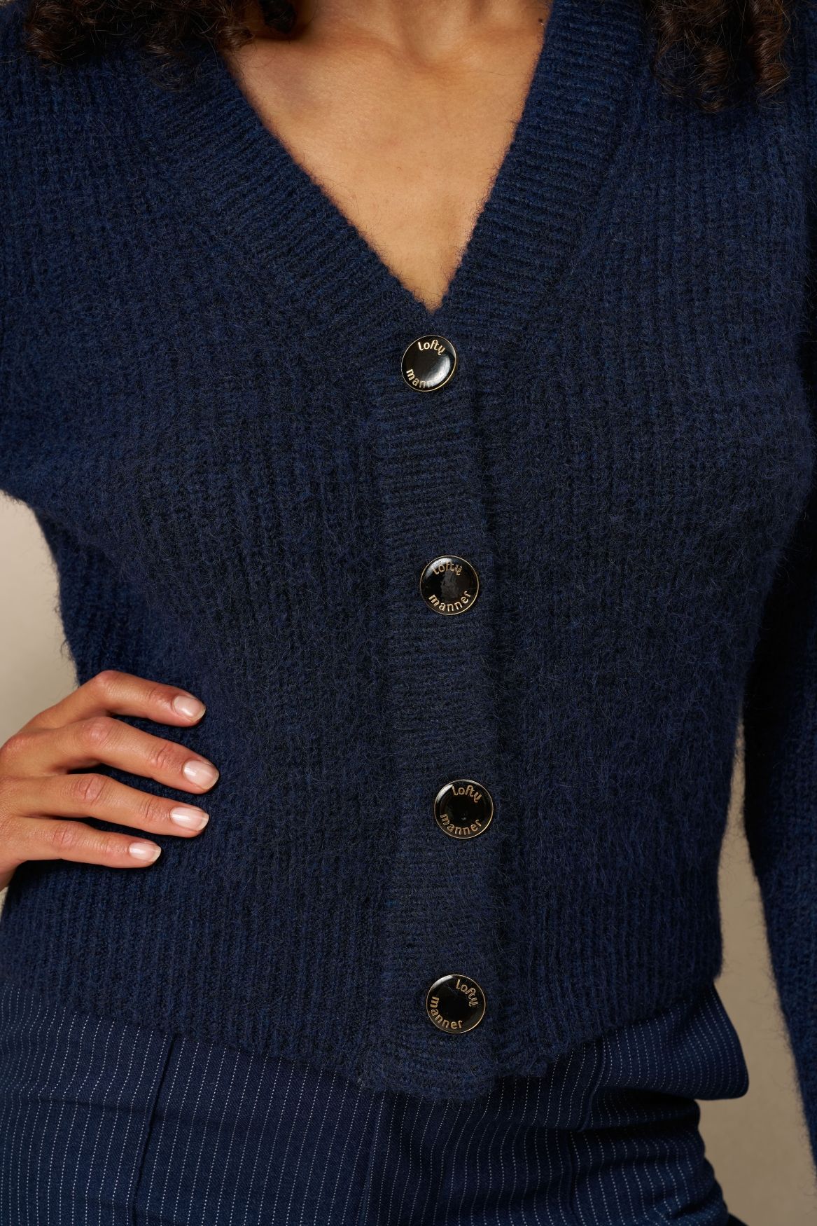 Lofty Manner Cardigan Lily - Classic V-Neck 410 dark blue 2900169792069