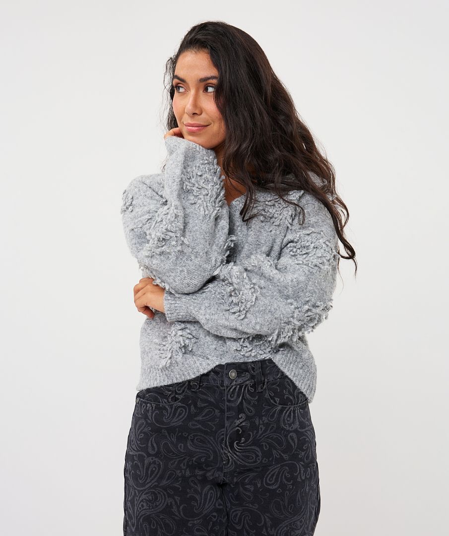 Esqualo Sweater 3D fringes 040 grey 00120320-EKA26009300000058