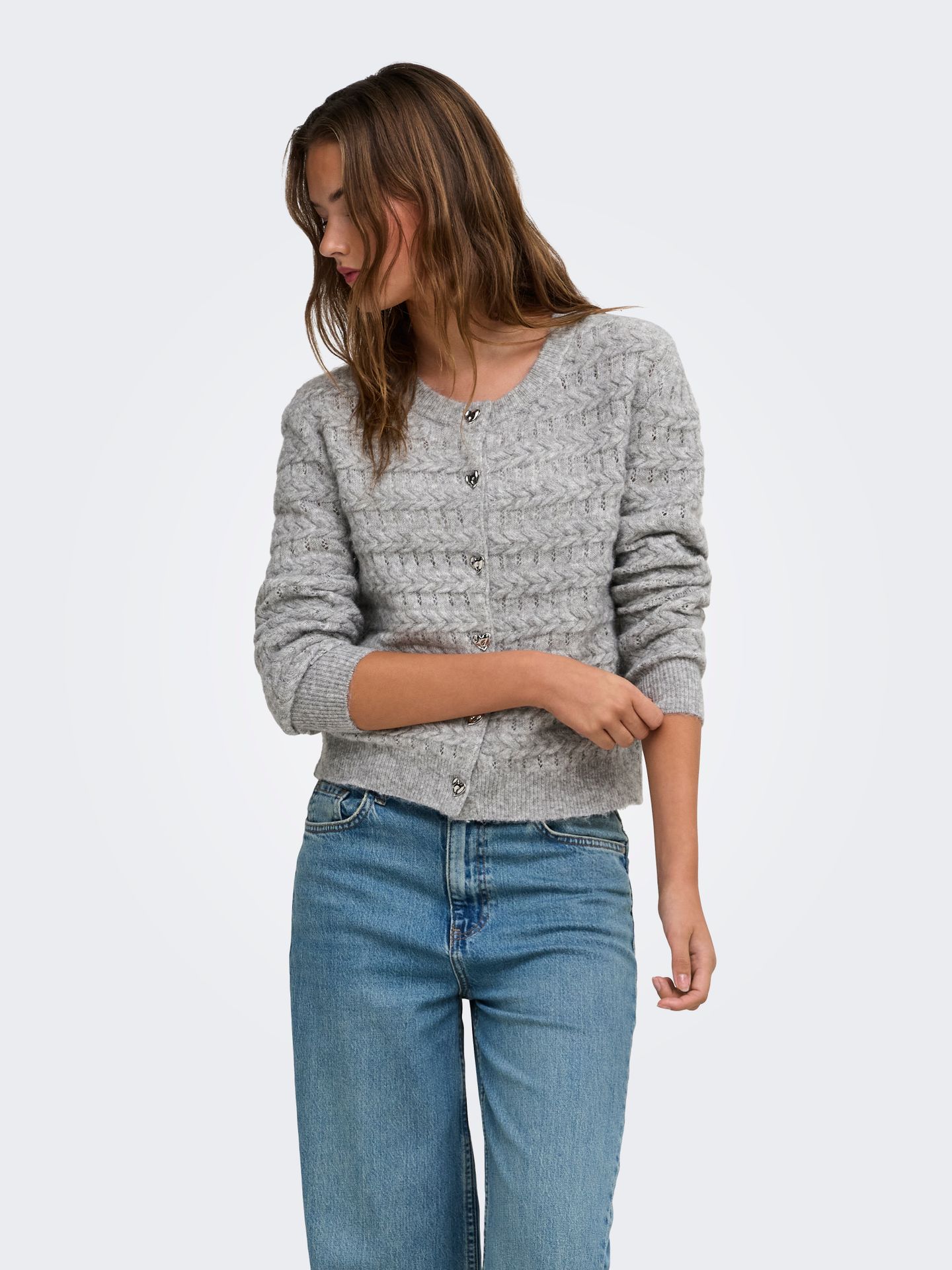 Only ONLCABALA LS CABEL CARDIGAN CC KNT Medium Grey Melange/CHECKS 00120323-EKA26011400000761
