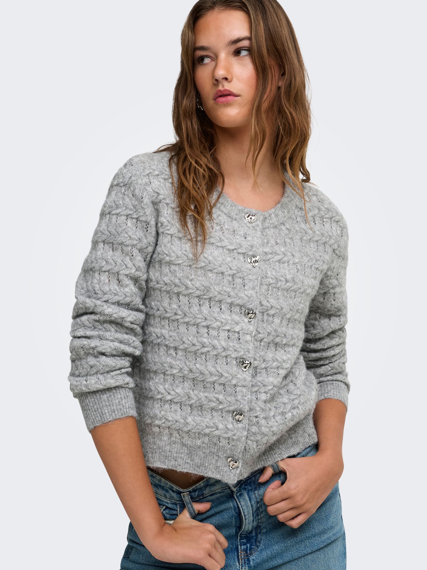 Only ONLCABALA LS CABEL CARDIGAN CC KNT Medium Grey Melange/CHECKS 2900170054026