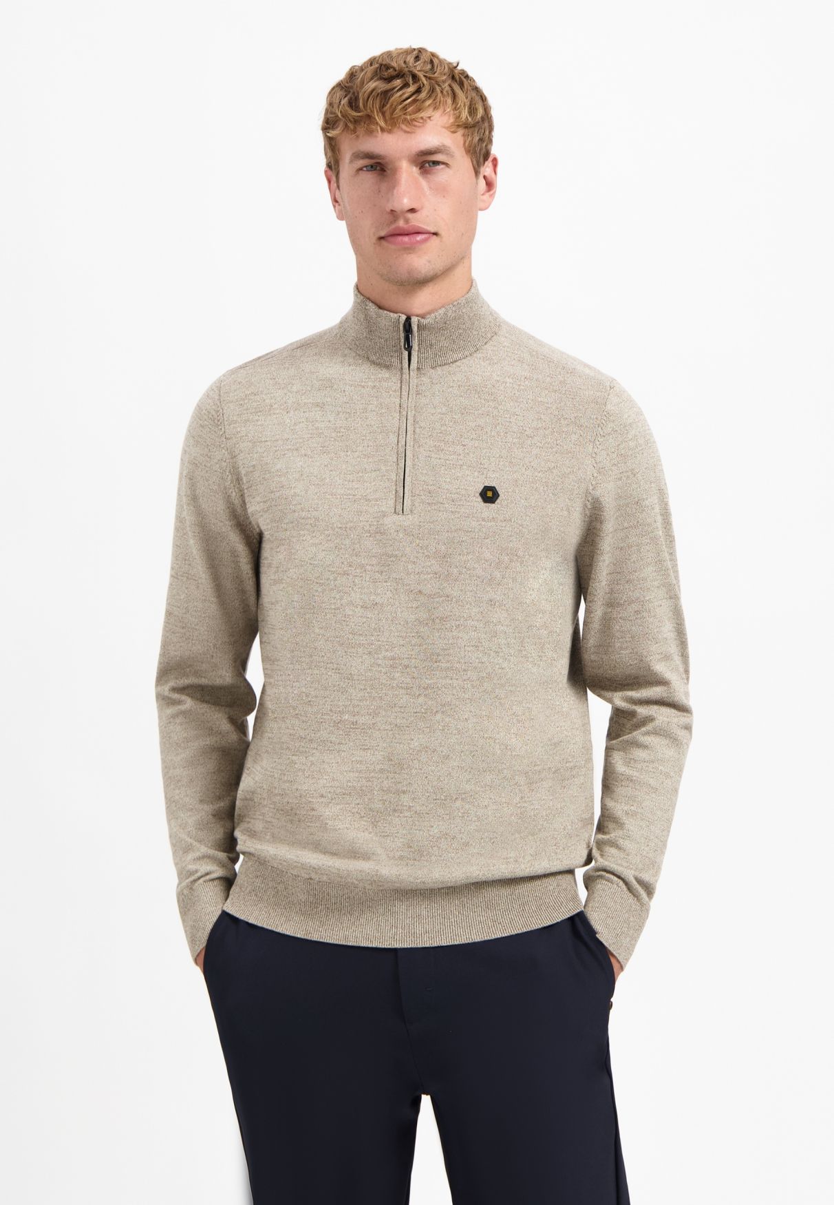 No Excess Pullover Half Zip 2 Coloured Melange 015 sand 00120337-EKA14000100000098