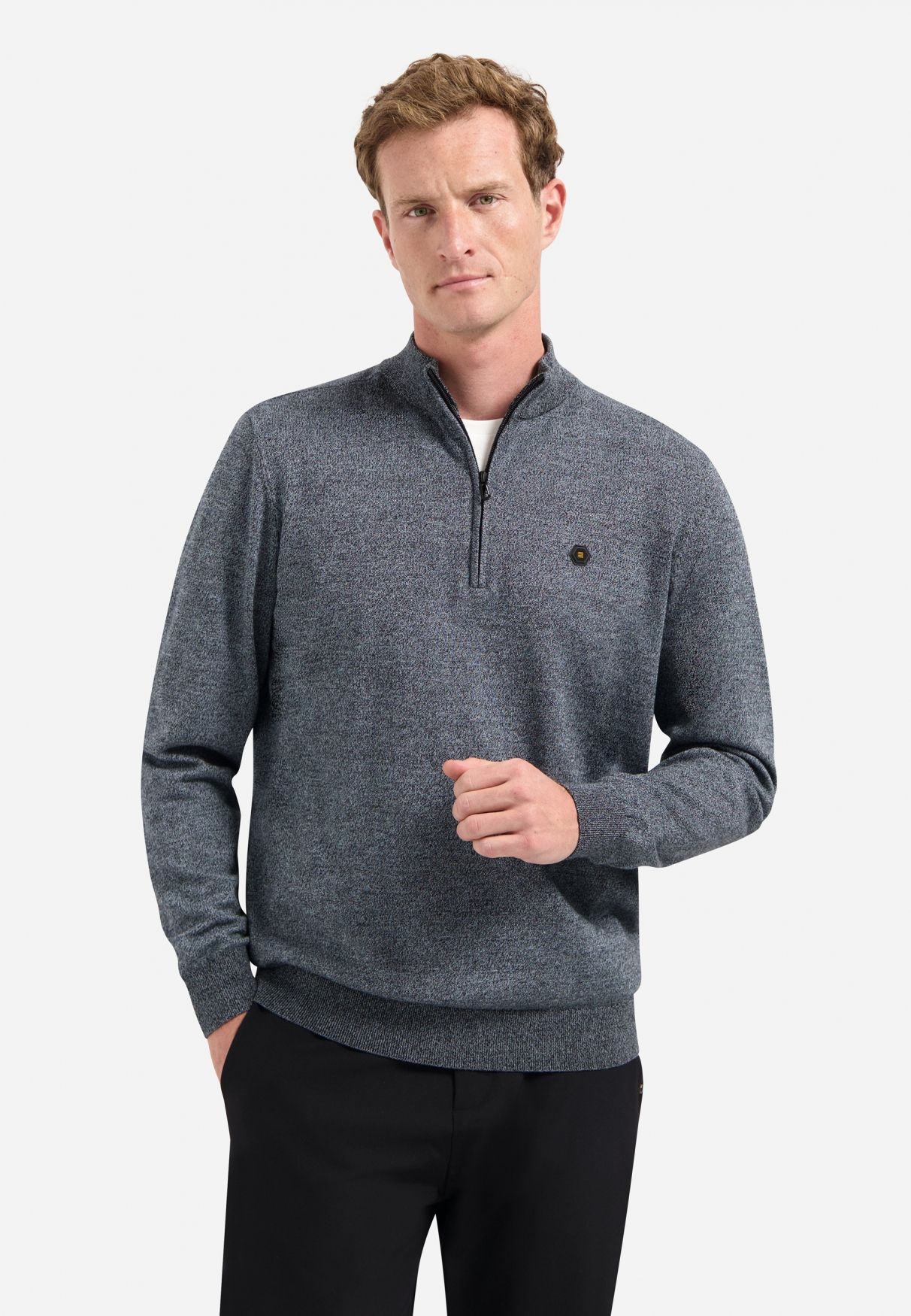 No Excess Pullover Half Zip 2 Coloured Melange 138 dusty blue 00120337-EKA14000100000108