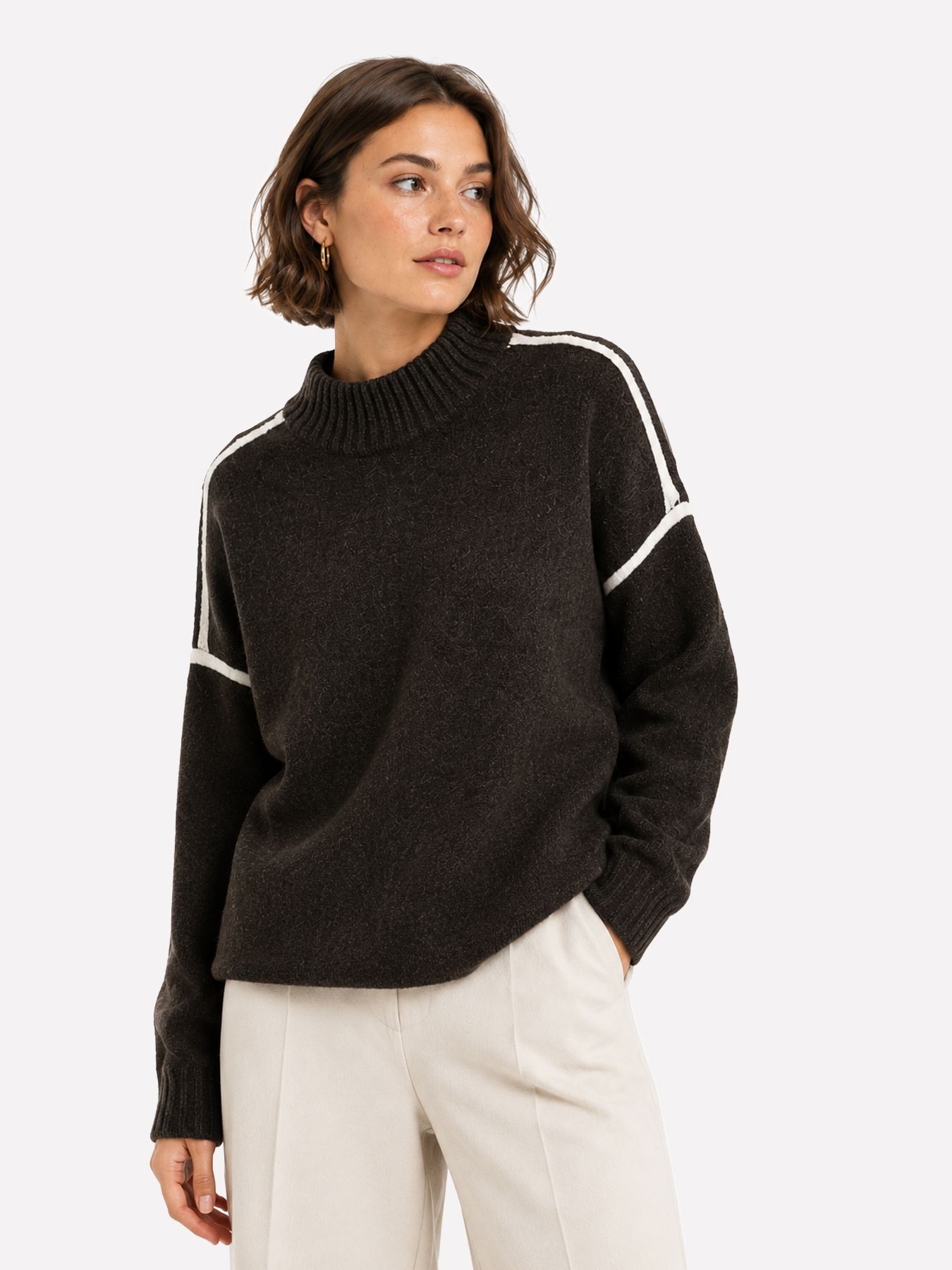 Vero Moda VMBOOM LS HIGHNECK PIPING PULLOVER Chocolate Torte/W. MELANGE 2900170095036