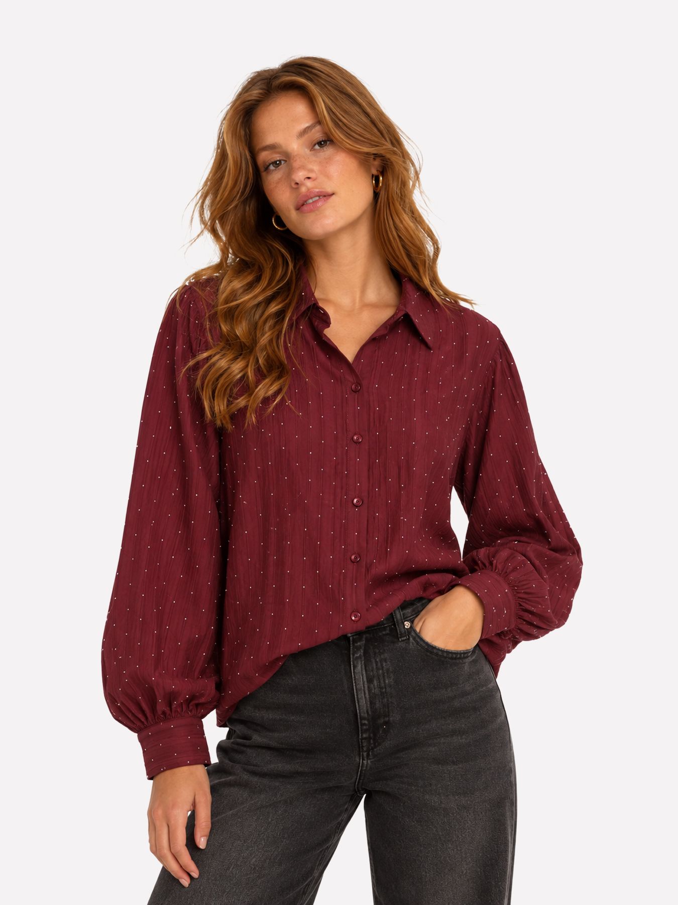 Vero Moda VMVICCA STUD LS SHIRT WVN Windsor Wine 00120351-EKA26011400003638