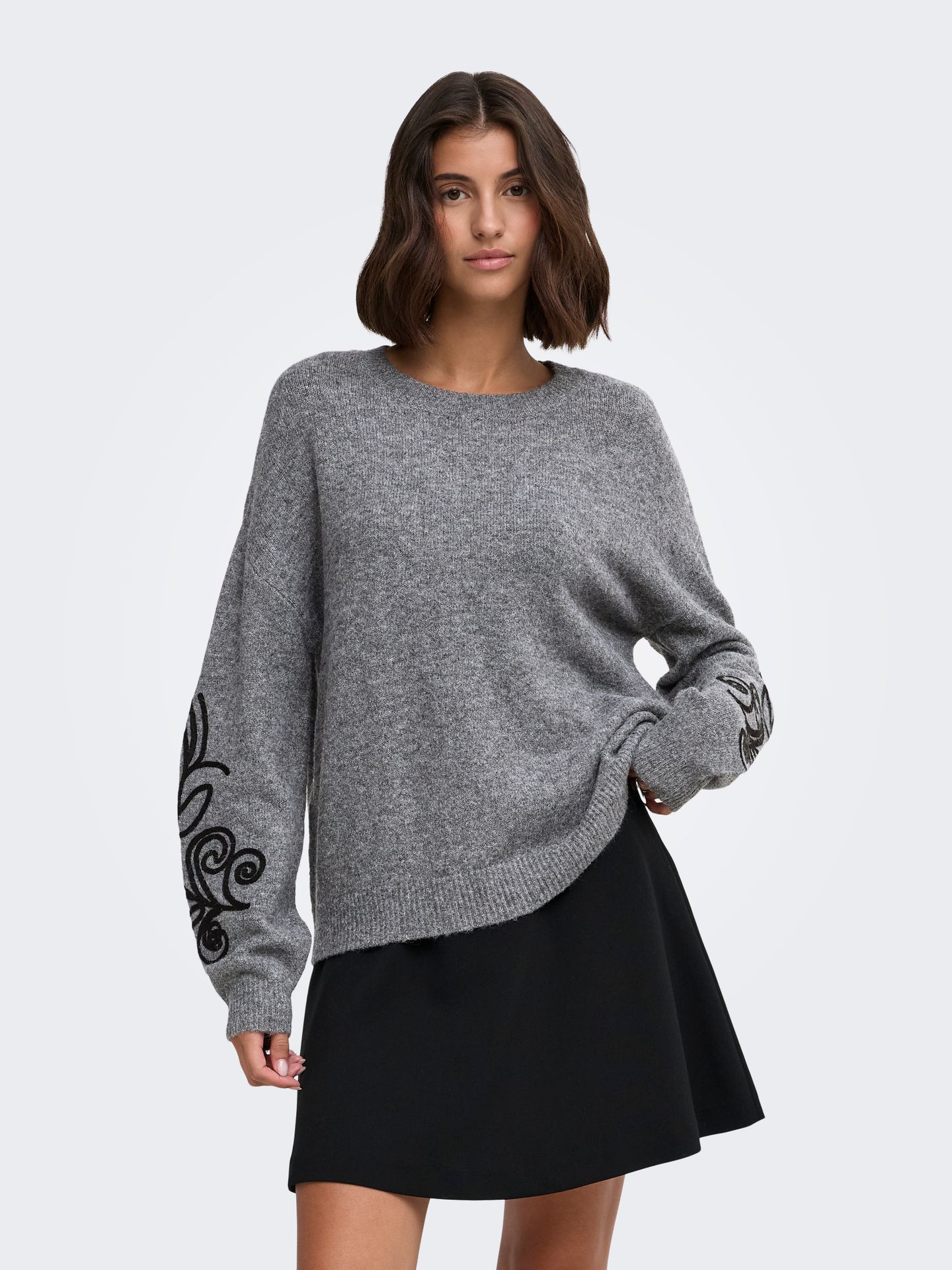 Only JDYJELLA LIA L/S O-NECK PULLOVER KN Medium Grey Melange/CHECKS 00120353-EKA26011400000761