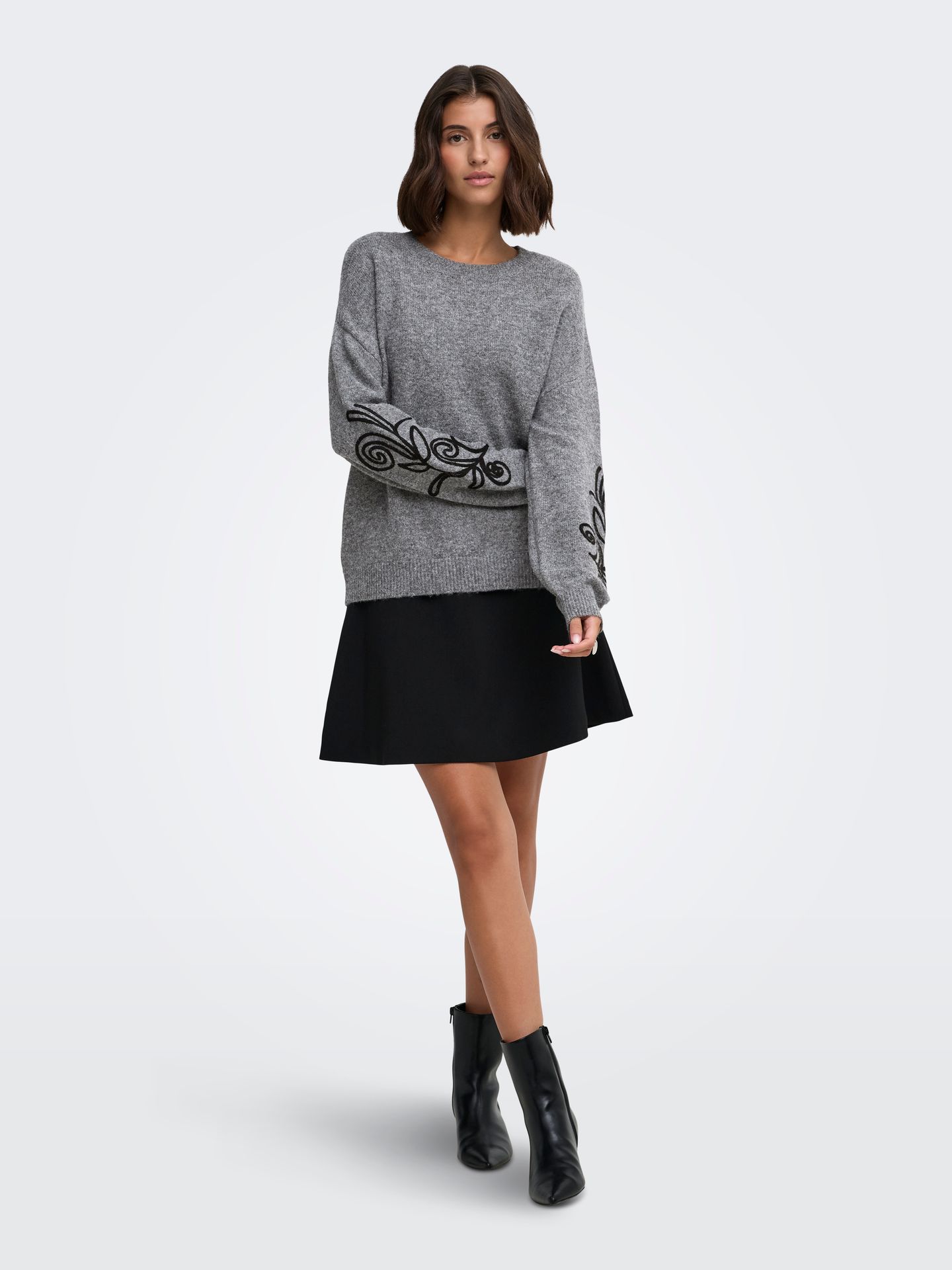Only JDYJELLA LIA L/S O-NECK PULLOVER KN Medium Grey Melange/CHECKS 2900170103021