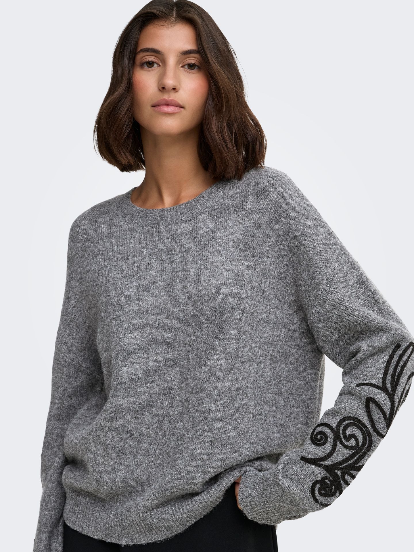 Only JDYJELLA LIA L/S O-NECK PULLOVER KN Medium Grey Melange/CHECKS 2900170103021