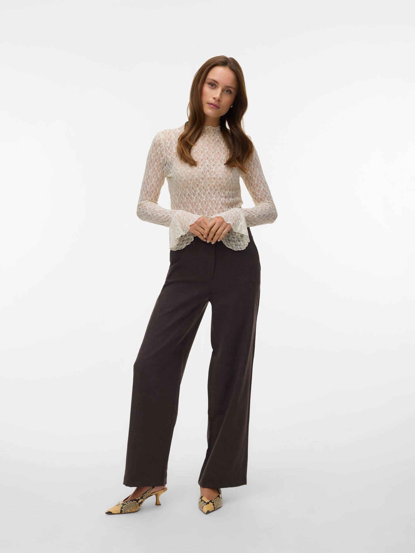 Vero Moda VMBESTIE HW WIDE PANT NOOS Chocolate Torte/MELANGE 2900170105100