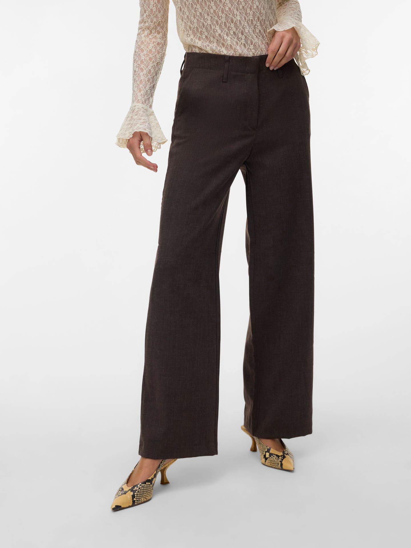Vero Moda VMBESTIE HW WIDE PANT NOOS Chocolate Torte/MELANGE 00120354-EKA26011400003157