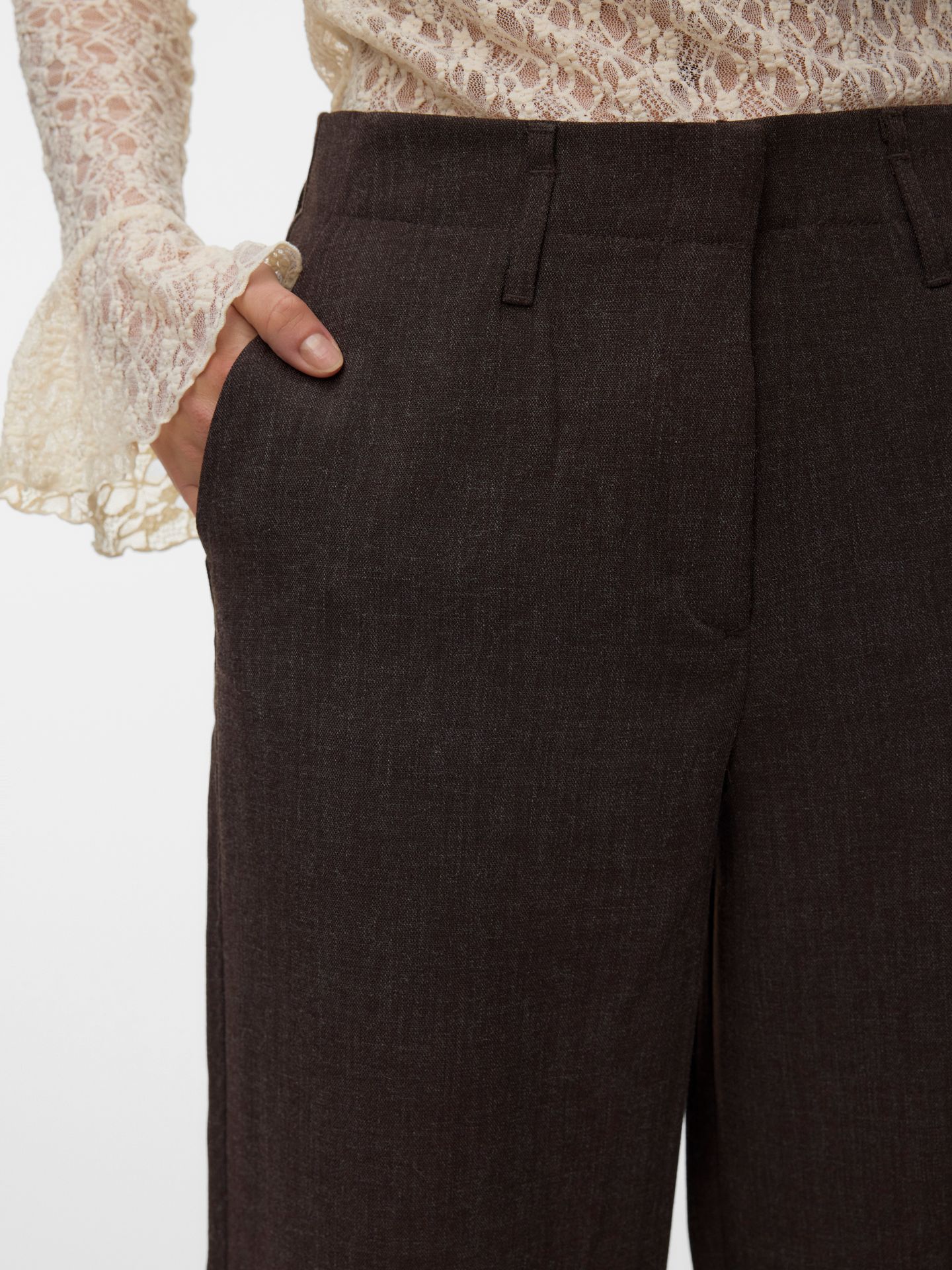 Vero Moda VMBESTIE HW WIDE PANT NOOS Chocolate Torte/MELANGE 2900170105100