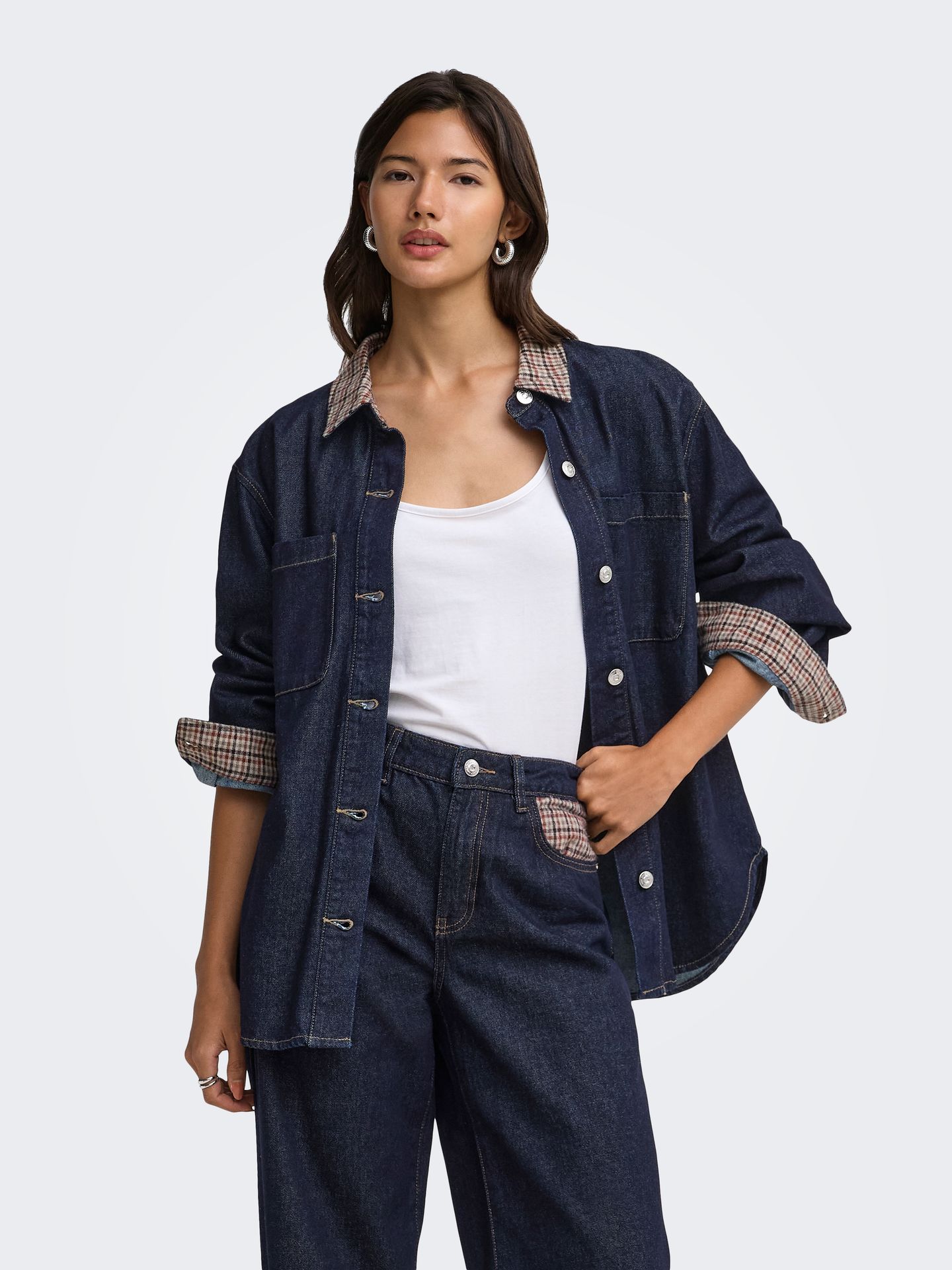 Only ONLVERA LS CHECK DNM SHIRT SIJI Dark Blue Denim 2900170106022