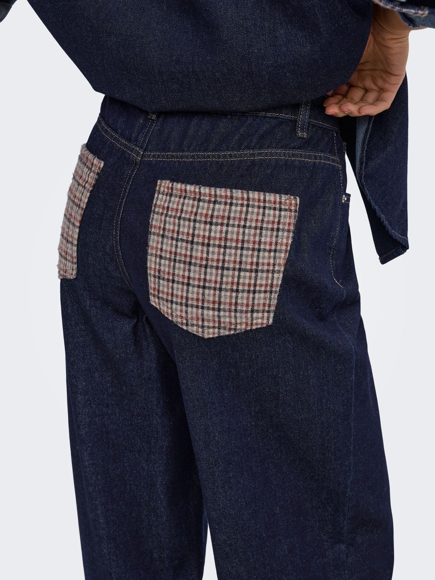 Only ONLHOPE HW WIDE CHECK DNM SIJI Dark Blue Denim 2900170112047