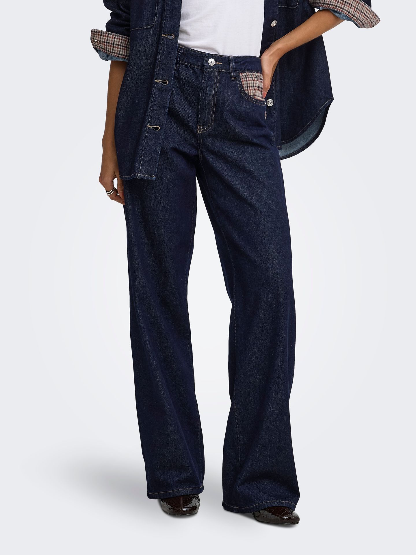 Only ONLHOPE HW WIDE CHECK DNM SIJI Dark Blue Denim 00120356-EKA26011400000064