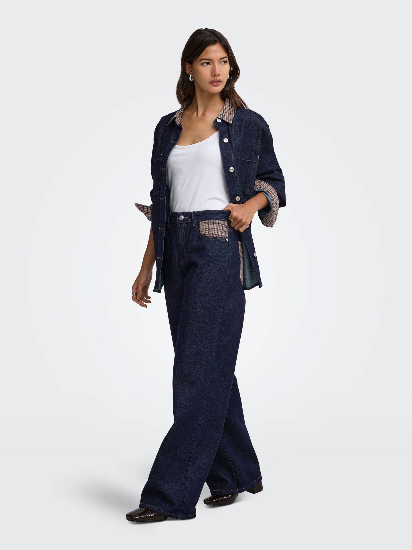 Only ONLHOPE HW WIDE CHECK DNM SIJI Dark Blue Denim 2900170112047