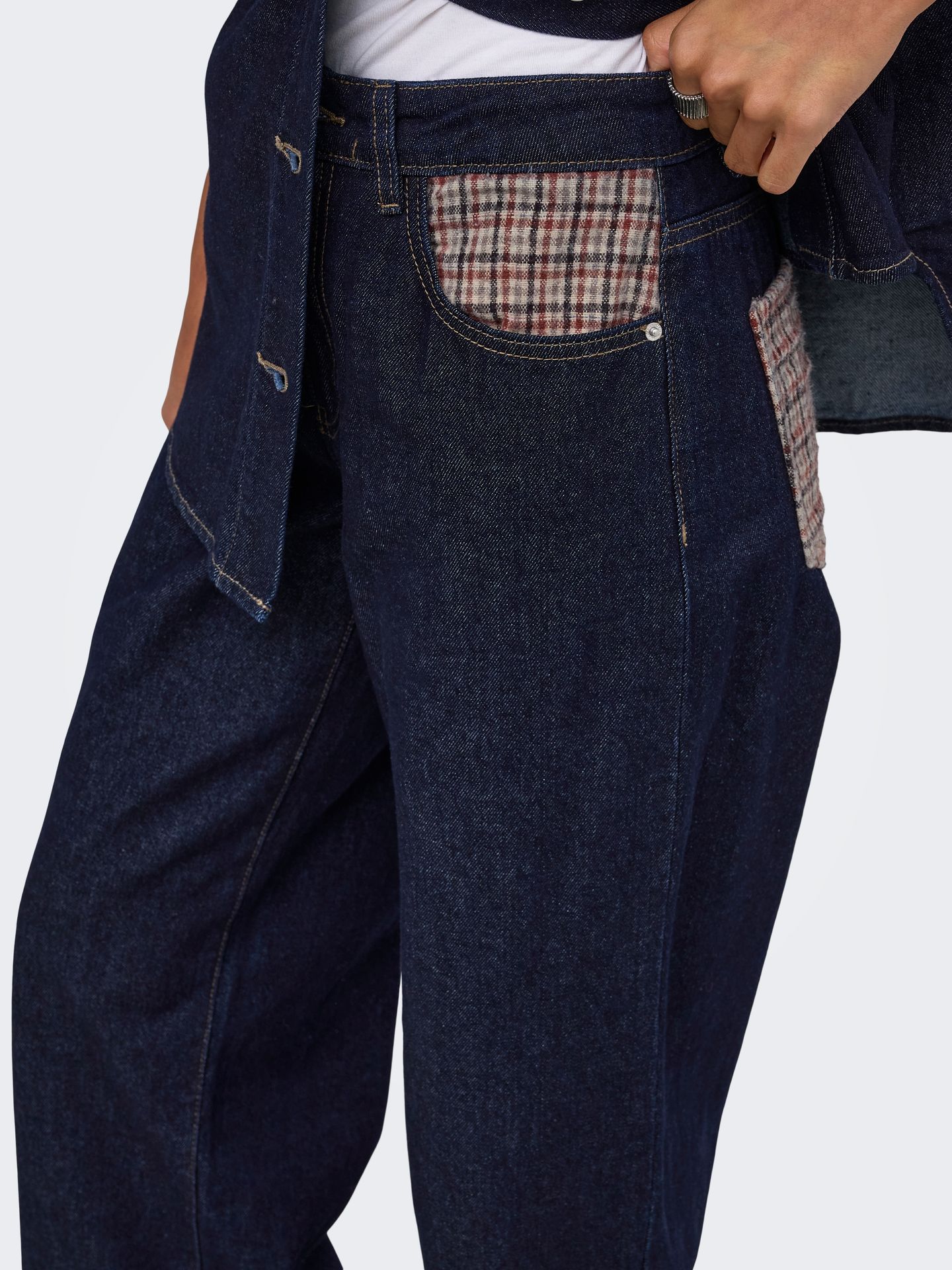 Only ONLHOPE HW WIDE CHECK DNM SIJI Dark Blue Denim 2900170112047