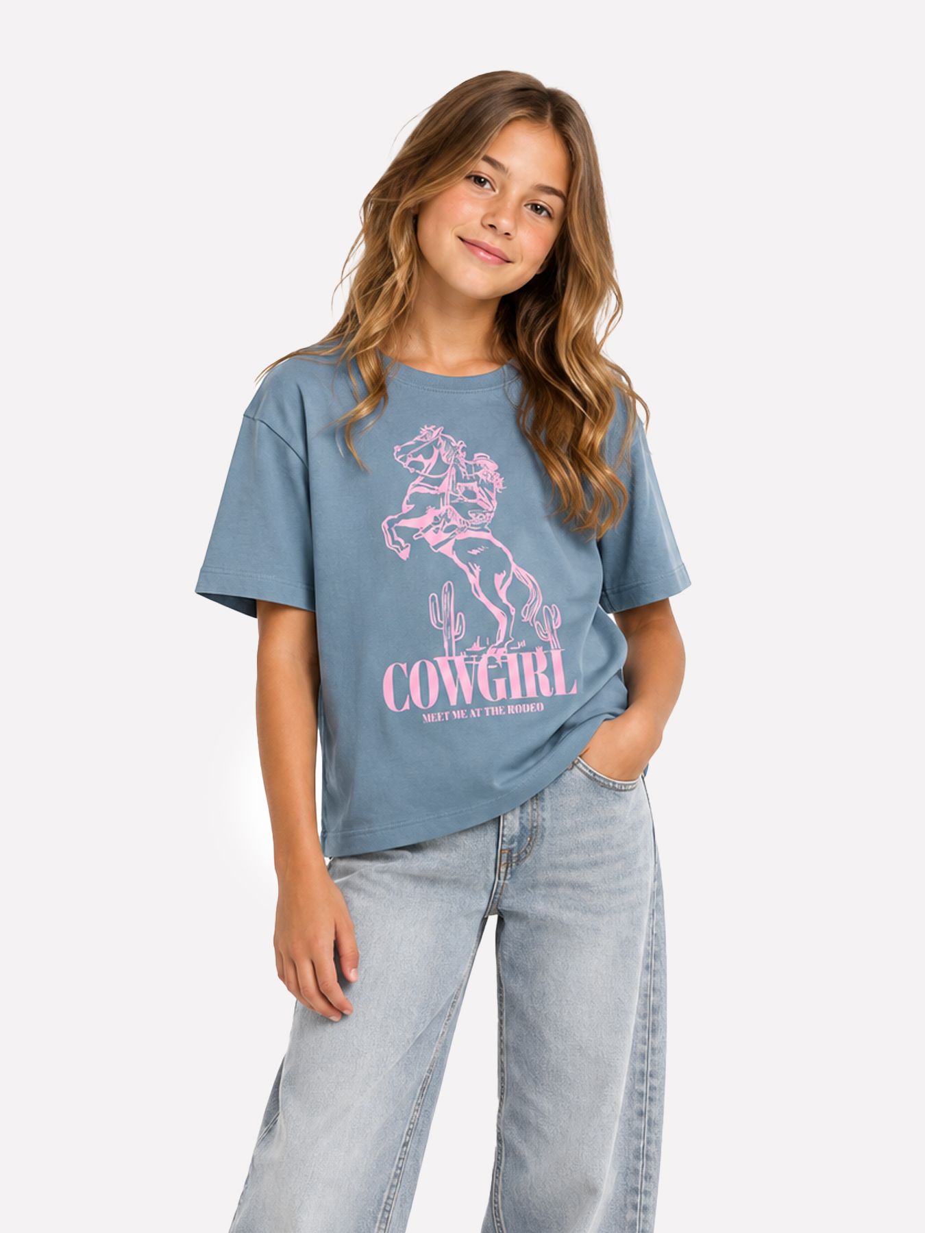 Kids Only KOGEBBA WEST SS O-NECK LOOSE TOP JR Dusty Blue/WHITE + FRENCH OAK + VIN 2900170115031