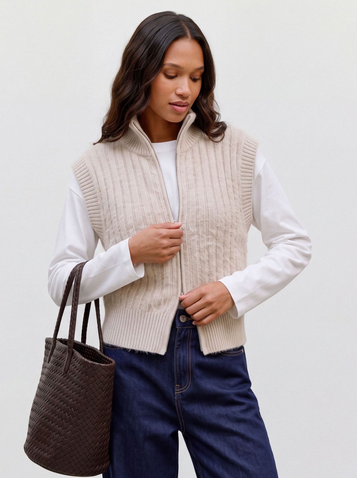 Vero Moda VMBANG RIB SL HIGHNECK ZIPPER VEST Birch/Dicte 00120359-EKA26011400000164