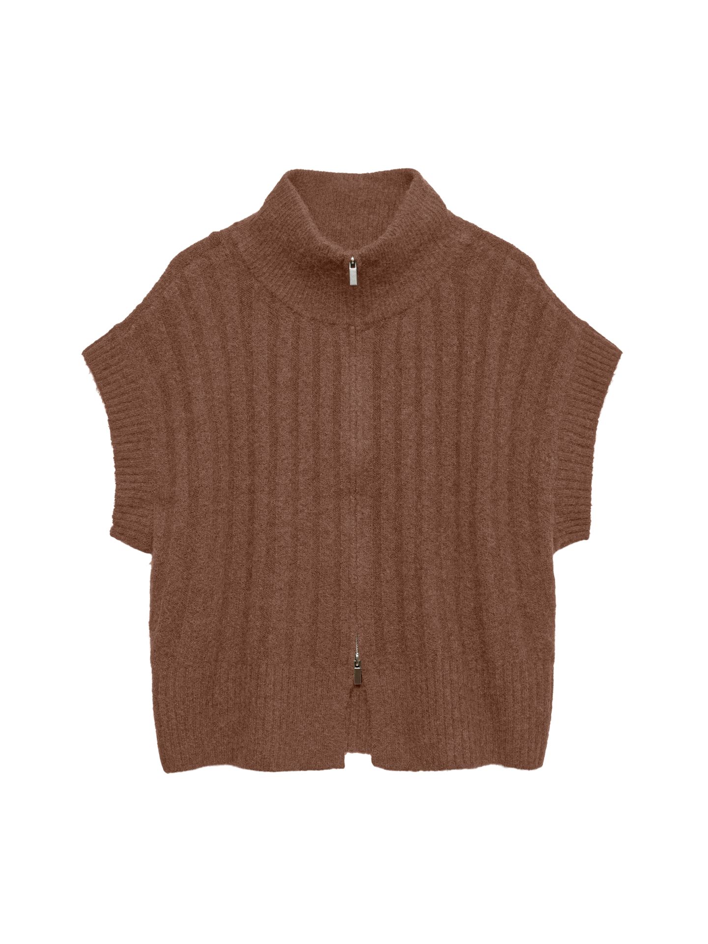 Vero Moda VMBANG RIB SL HIGHNECK ZIPPER VEST Cocoa Brown/MELANGE 00120359-EKA26011400003769