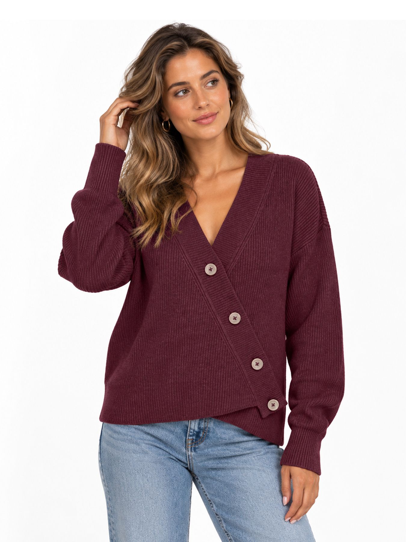 Only ONLKATIA LS RIB BUTTON CARDI CC KNT Fig/W. MELANGE 00120398-EKA26011400000558