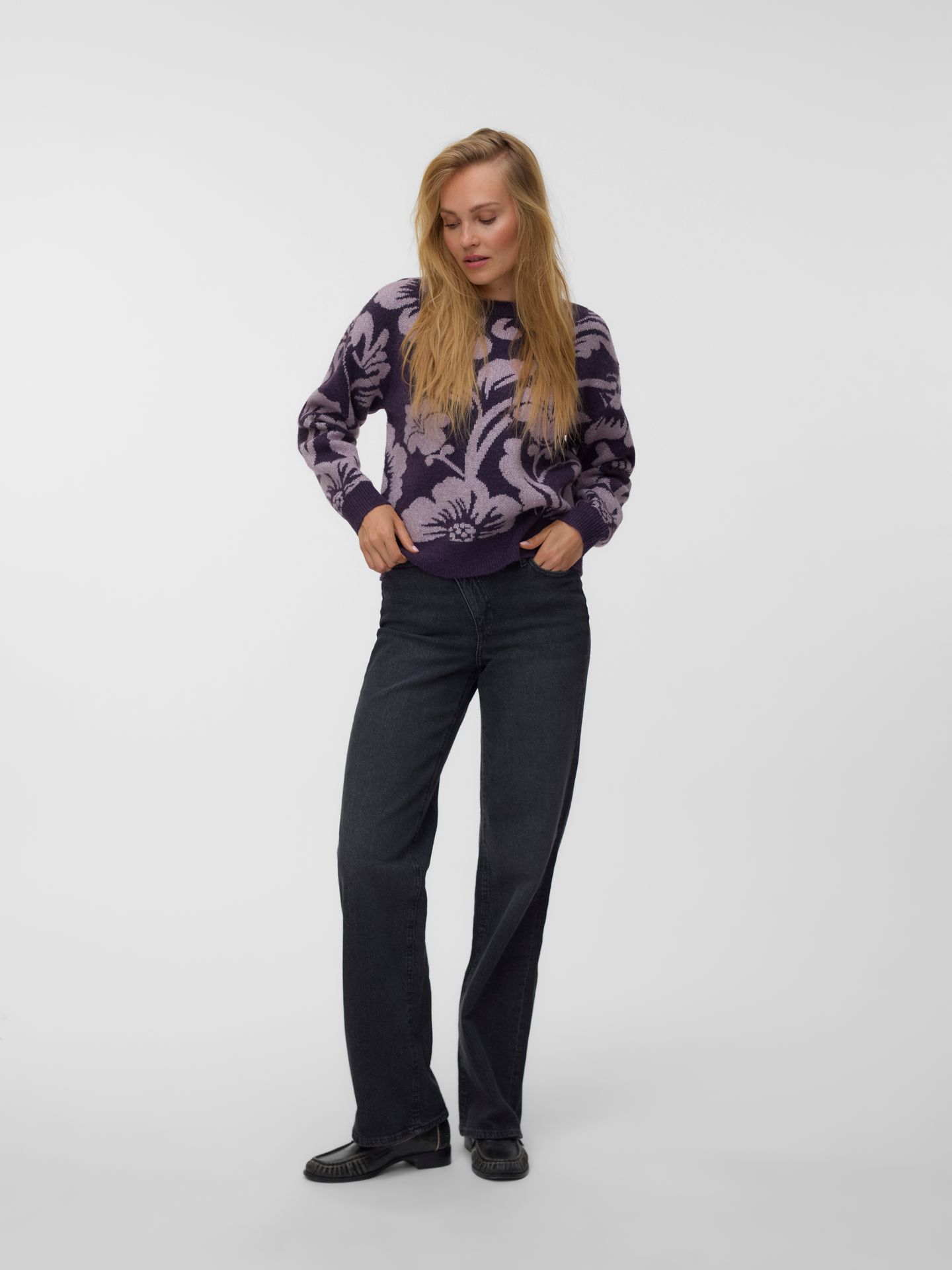 Vero Moda VMETTASHINE LS O-NECK PULLOVER BOO Sweet Grape/W. ELDERBERRY + SILVER 2900170196016