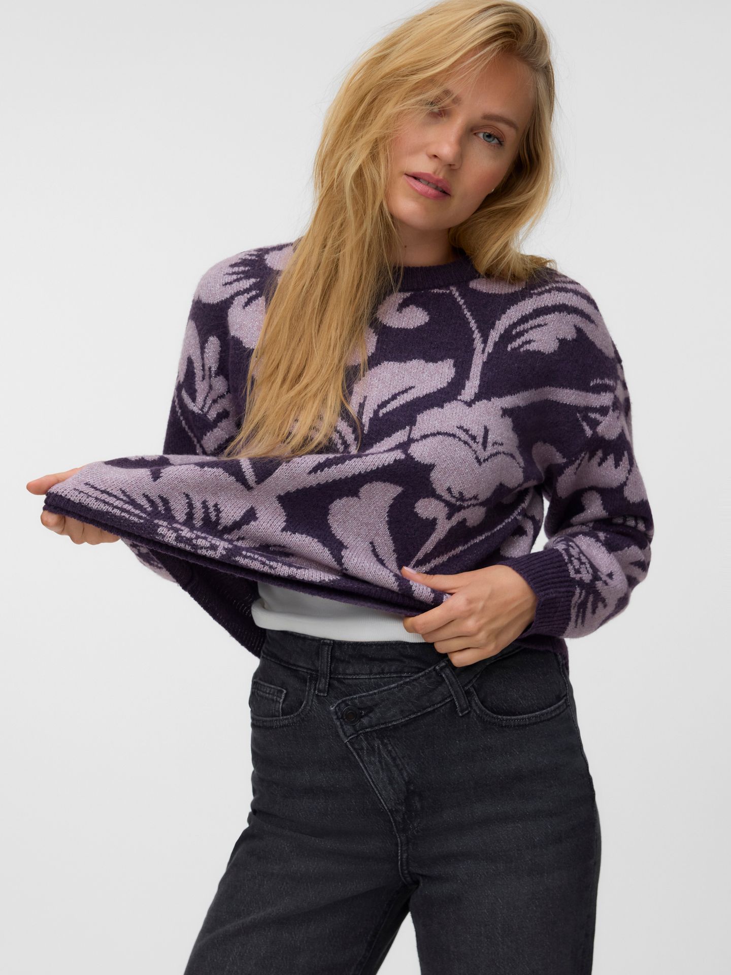 Vero Moda VMETTASHINE LS O-NECK PULLOVER BOO Sweet Grape/W. ELDERBERRY + SILVER 2900170196016