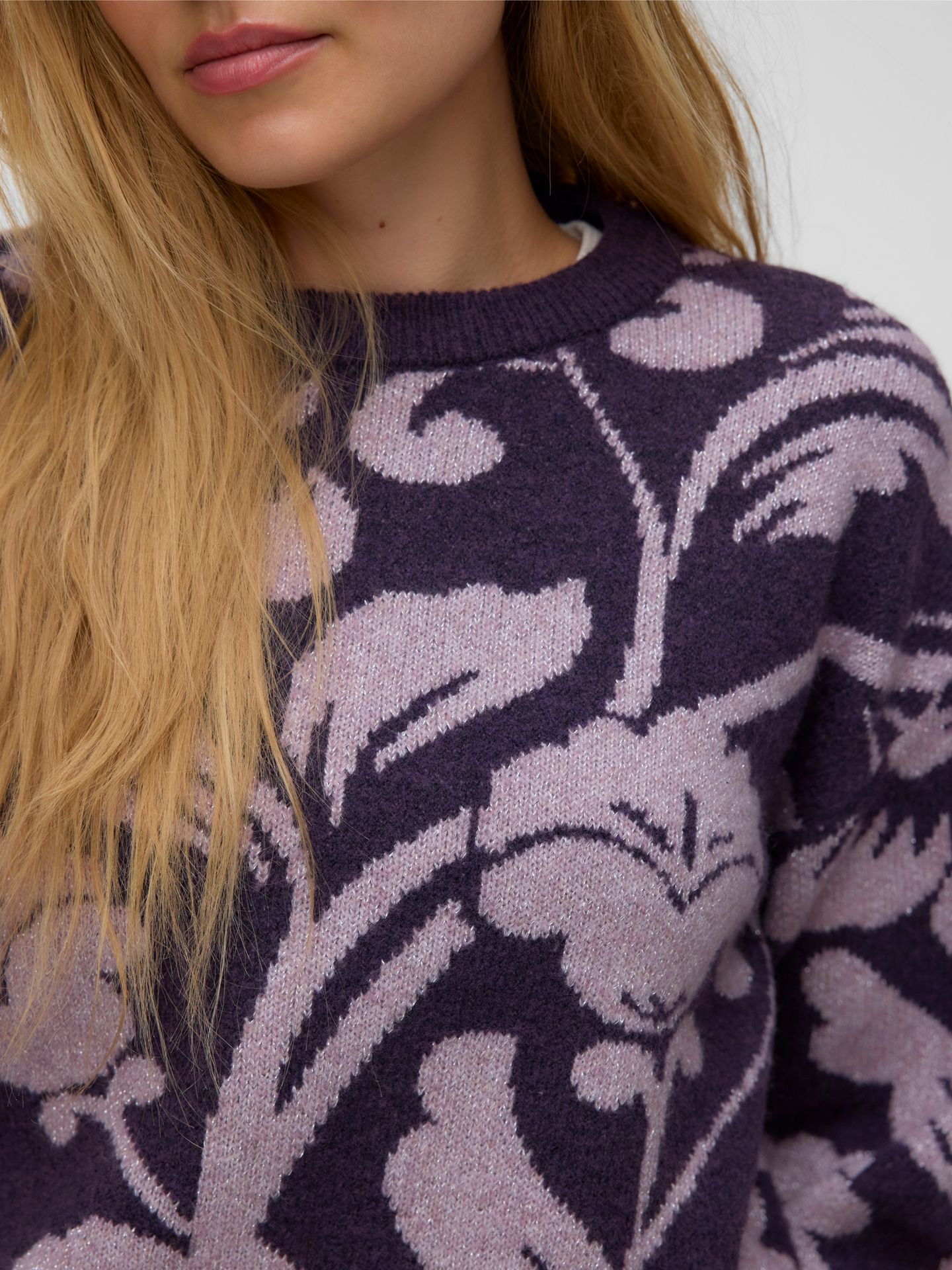 Vero Moda VMETTASHINE LS O-NECK PULLOVER BOO Sweet Grape/W. ELDERBERRY + SILVER 2900170196016