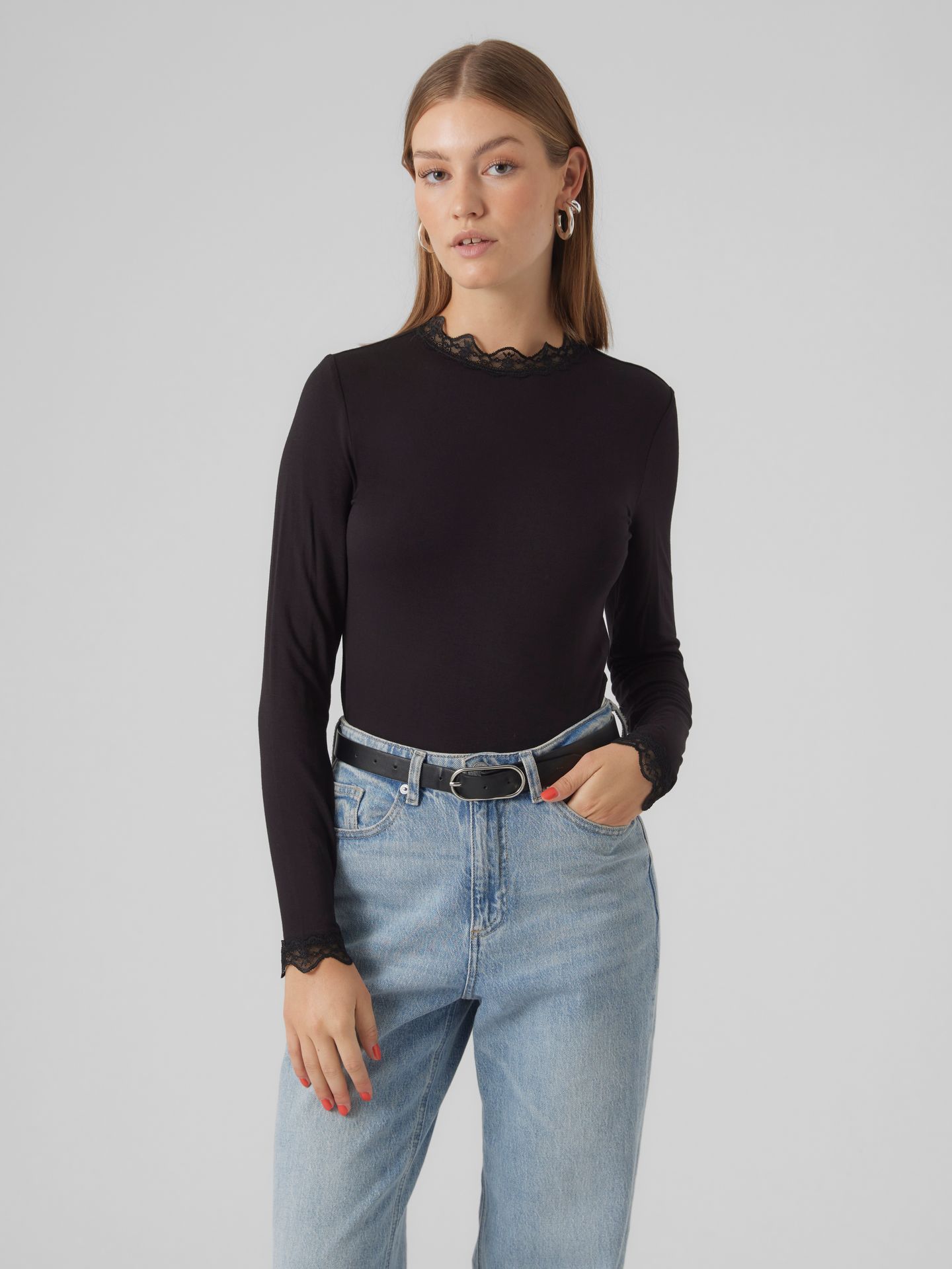 Vero Moda VMROSA LS HIGHNECK TOP GA JRS NOOS Black 00120554-EKA26011400000025