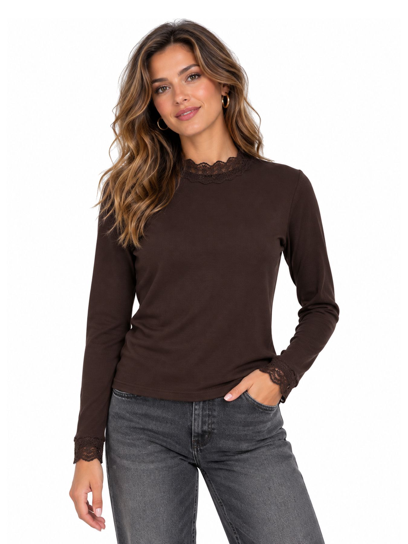 Vero Moda VMROSA LS HIGHNECK TOP GA JRS NOOS Chocolate Torte 00120554-EKA26011400003061