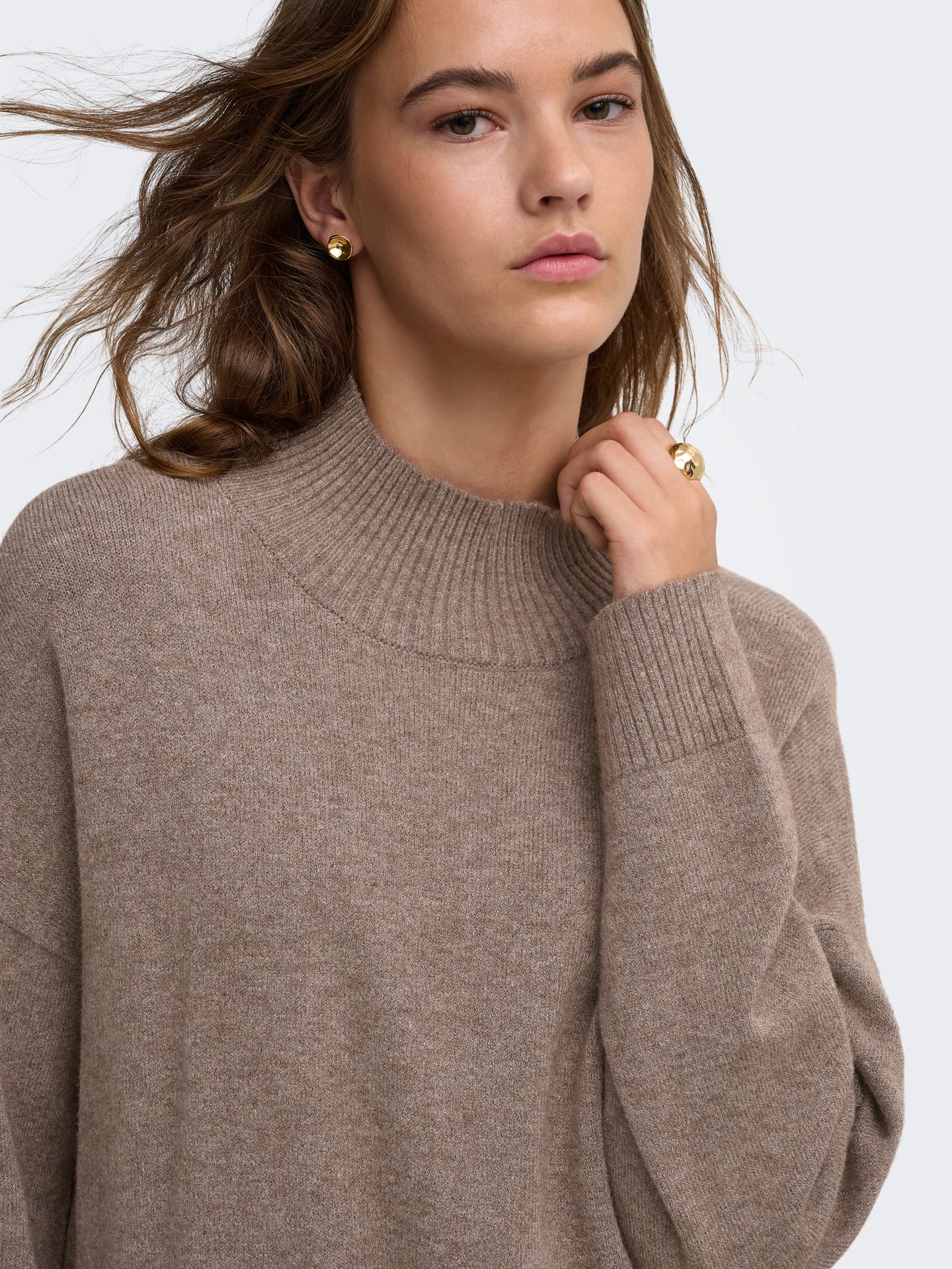Only ONLMARY LS HIGH NECK SLIT KNT NOOS Shaved Chocolate/Melange 2900170518030