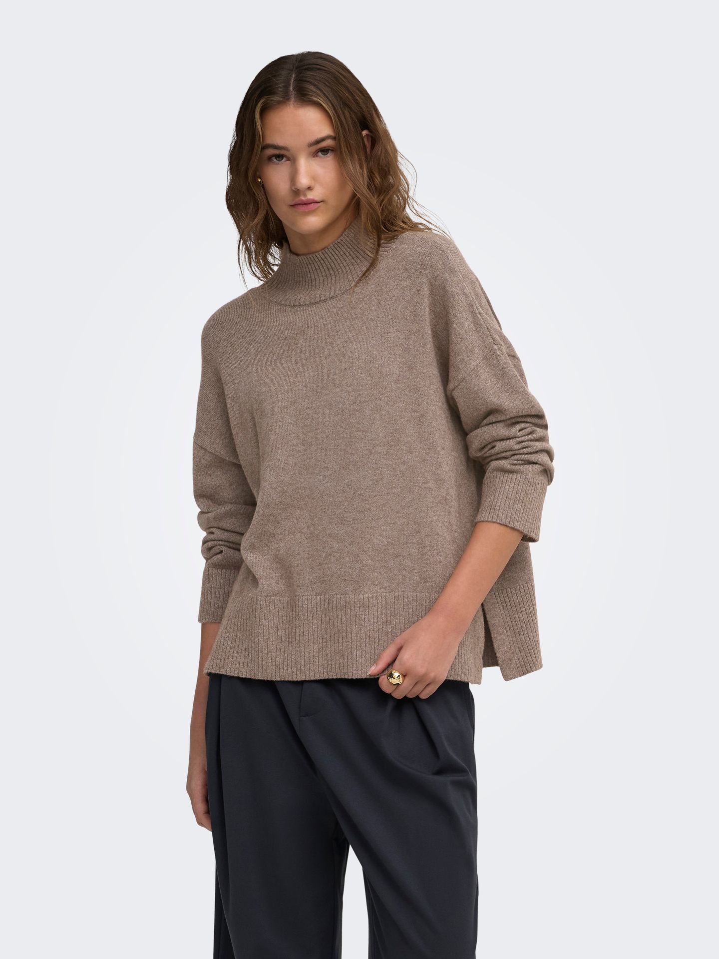 Only ONLMARY LS HIGH NECK SLIT KNT NOOS Shaved Chocolate/Melange 2900170518030