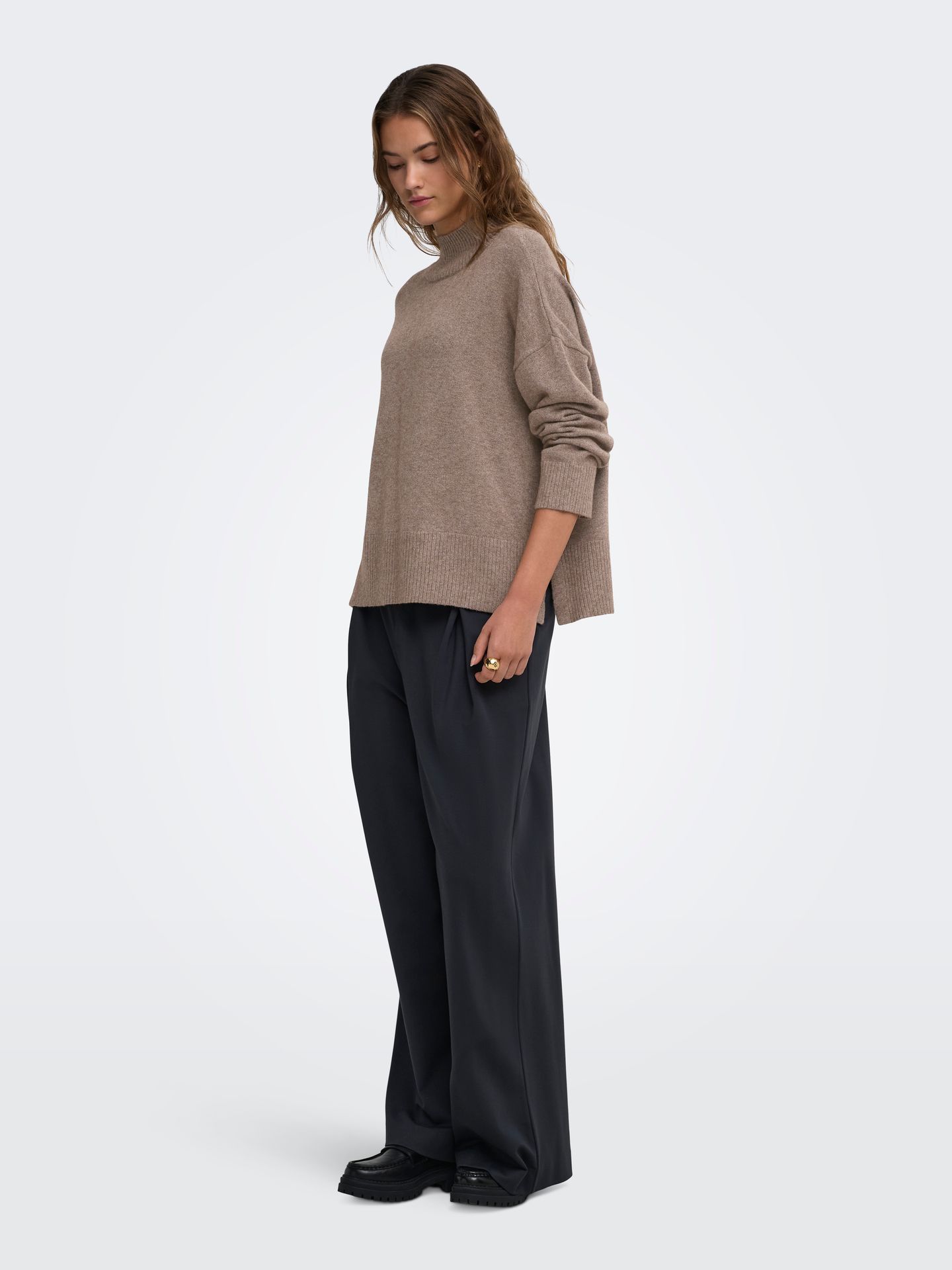 Only ONLMARY LS HIGH NECK SLIT KNT NOOS Shaved Chocolate/Melange 2900170518030