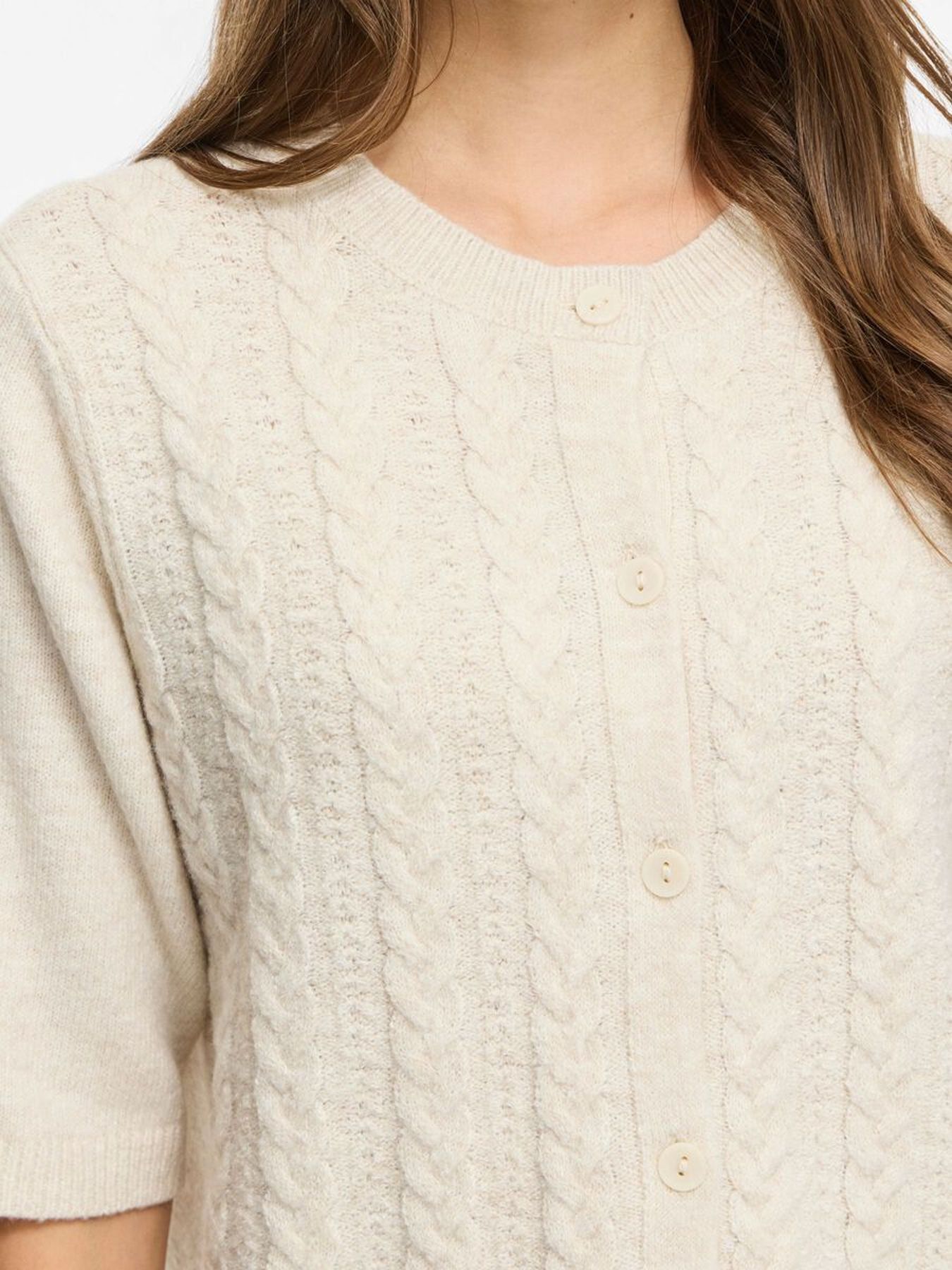 Object VILIGA 2/4 CABLE KNIT CARDIGAN Birch/Black beauty 2900170520064