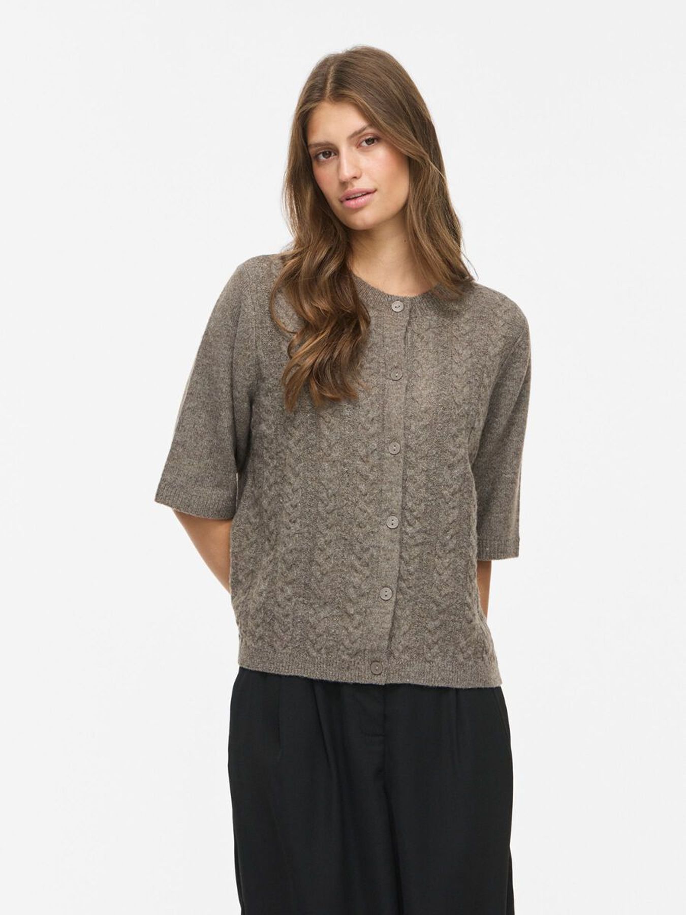 Object VILIGA 2/4 CABLE KNIT CARDIGAN Falcon/MELANGE 00120556-EKA22000400000203