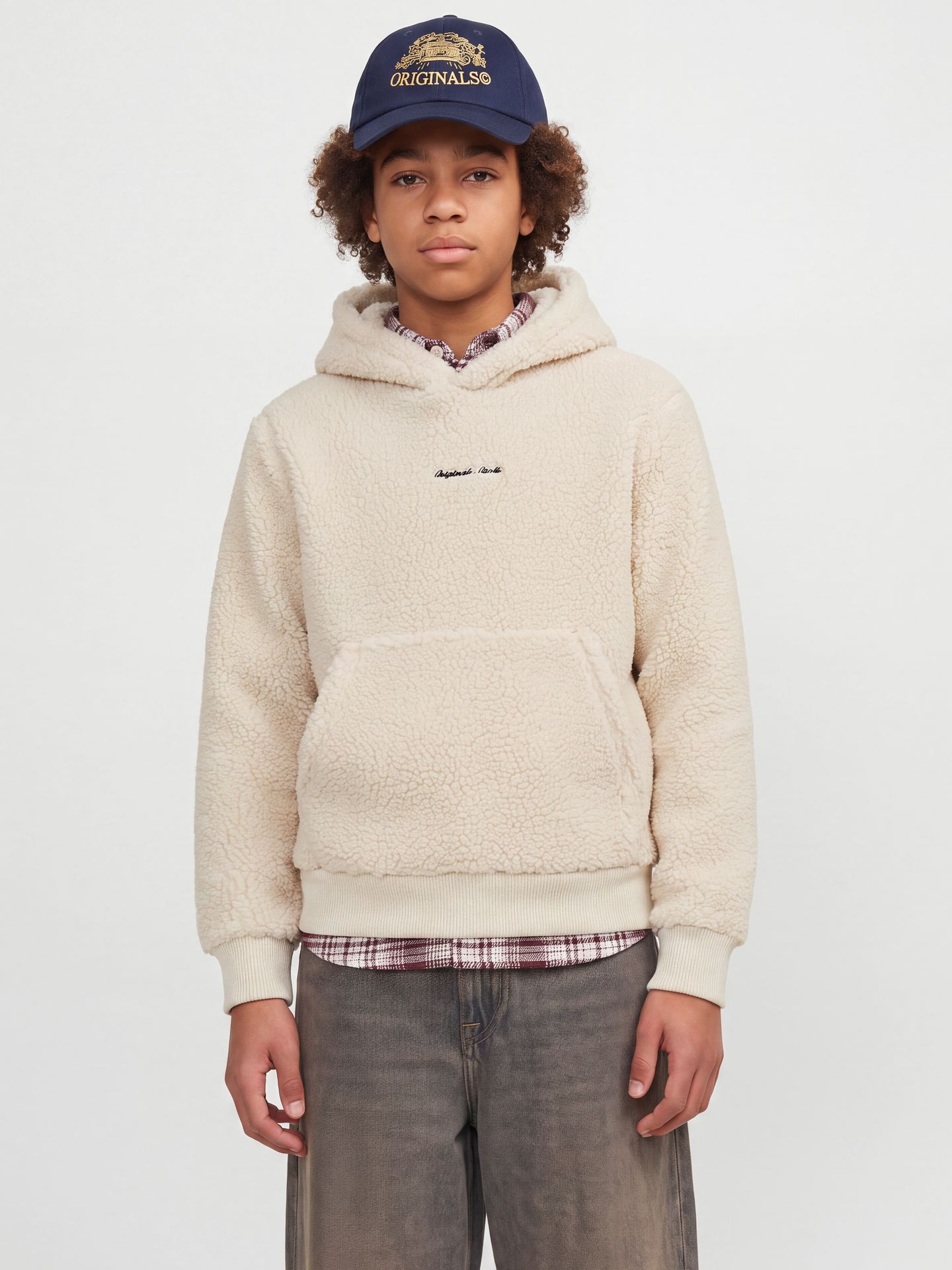 Jack & Jones JORNORREBRO EMB TEDDY SWEAT HOOD JN Oatmeal 00120560-EKA26011400002033