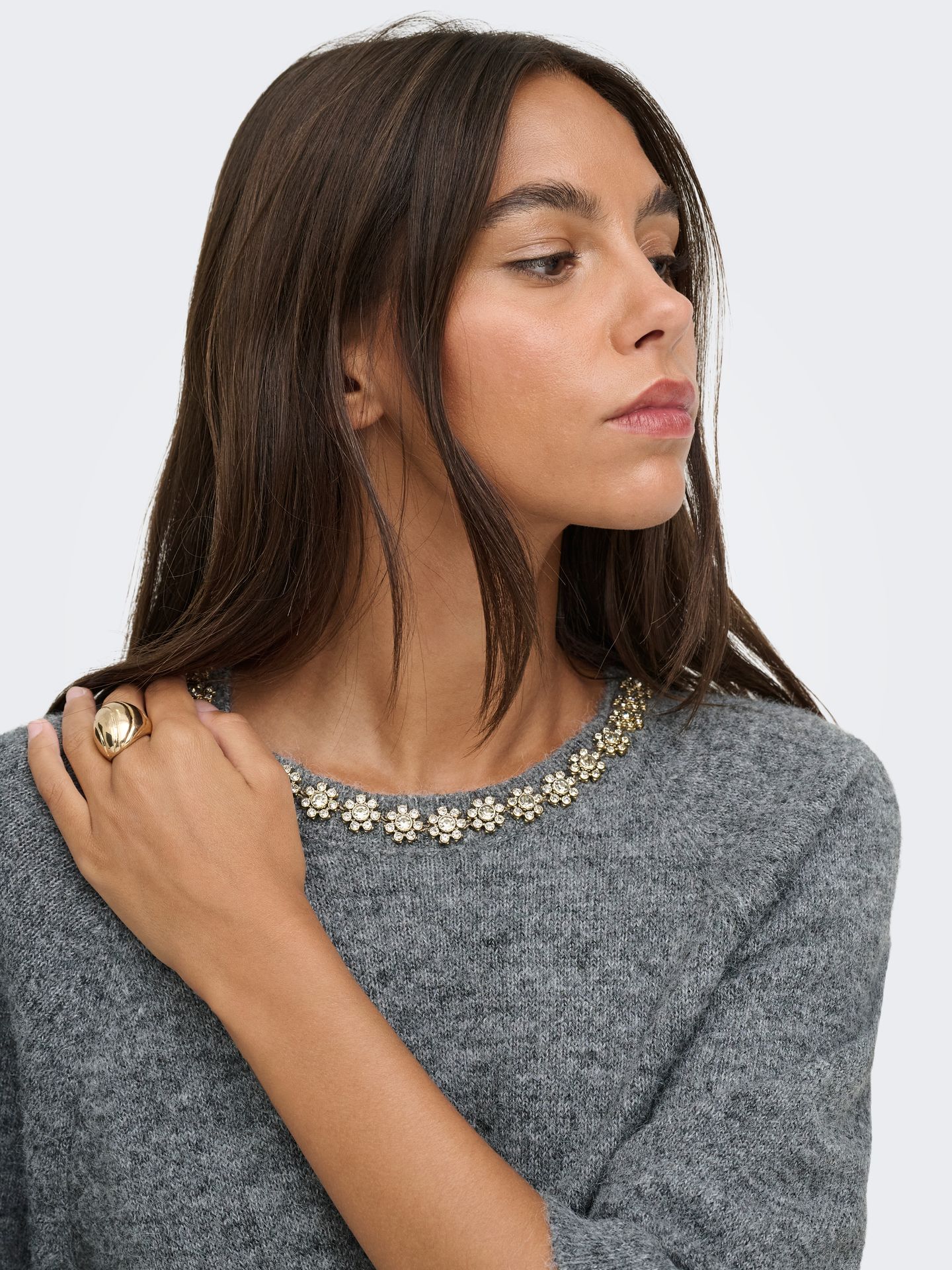 Only JDYALVA 3/4 EMBELLISH PULL KNT NOOS Dark Grey Melange/Gun metallic 2900171066011