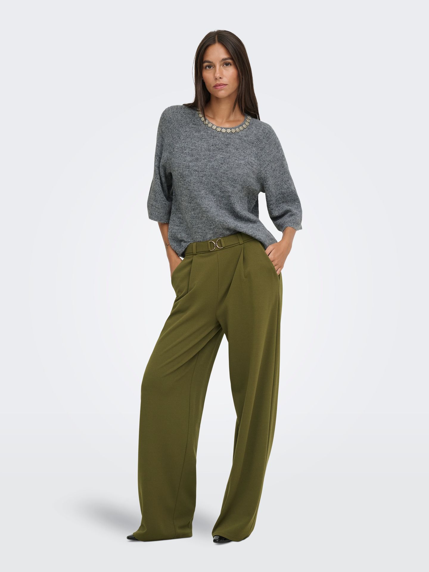 Only JDYALVA 3/4 EMBELLISH PULL KNT NOOS Dark Grey Melange/Gun metallic 2900171066011