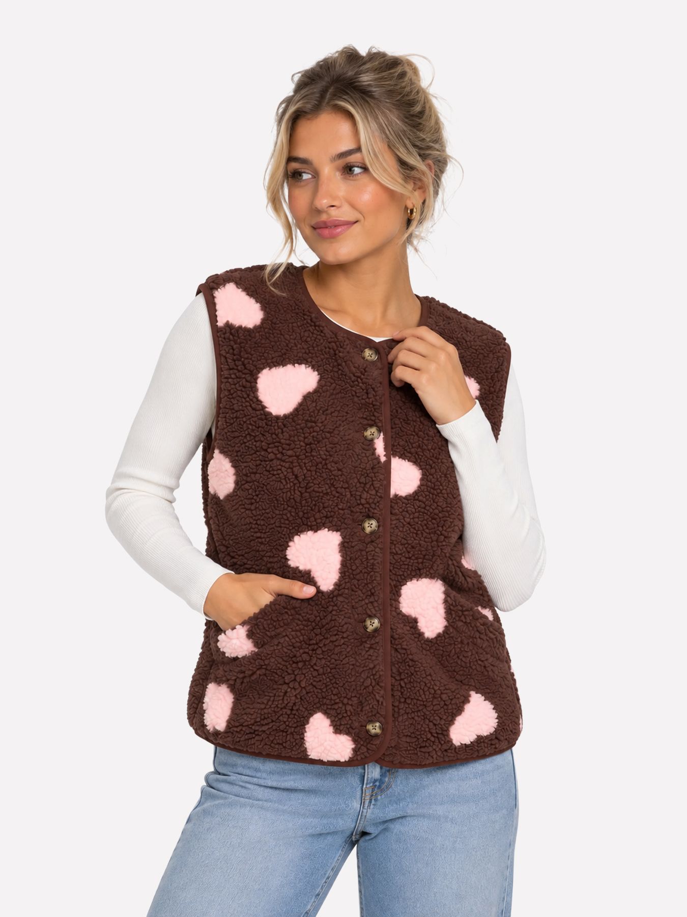 Only ONLBABY TEDDY VEST PNT Deep Mahogany/PALE LILAC HEARTS 2900171077055