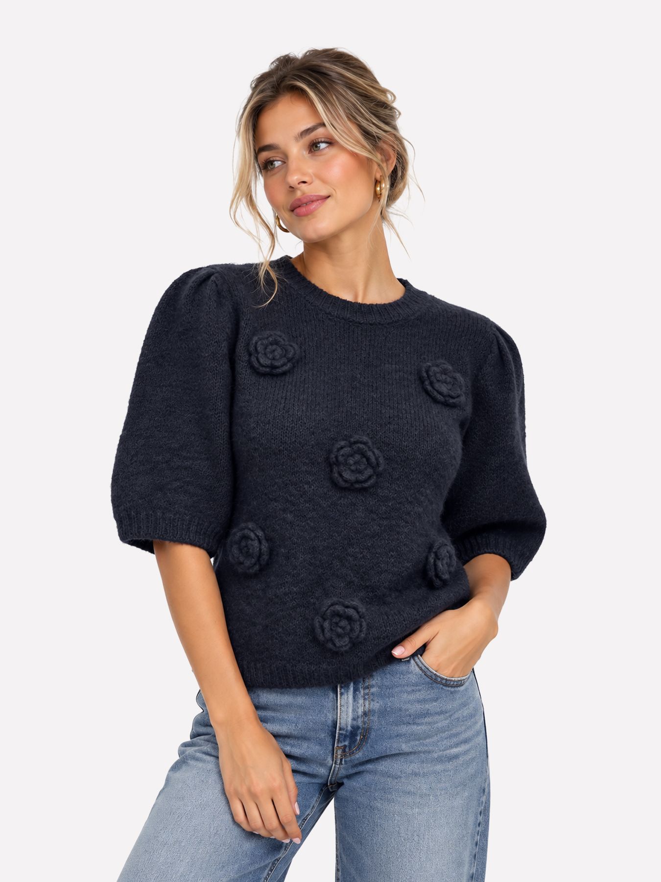 Only ONLZAGGIE SS FLOWER O-NECK CC KNT Night Sky/Eternal 00120909-EKA26011400000188