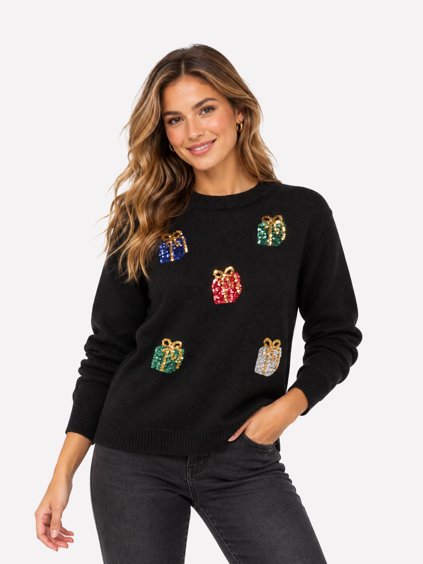 JDY JDYPRESENT L/S O-NECK X-MAS PULLOVE Black/LEO AOP 00120910-EKA26011400000044
