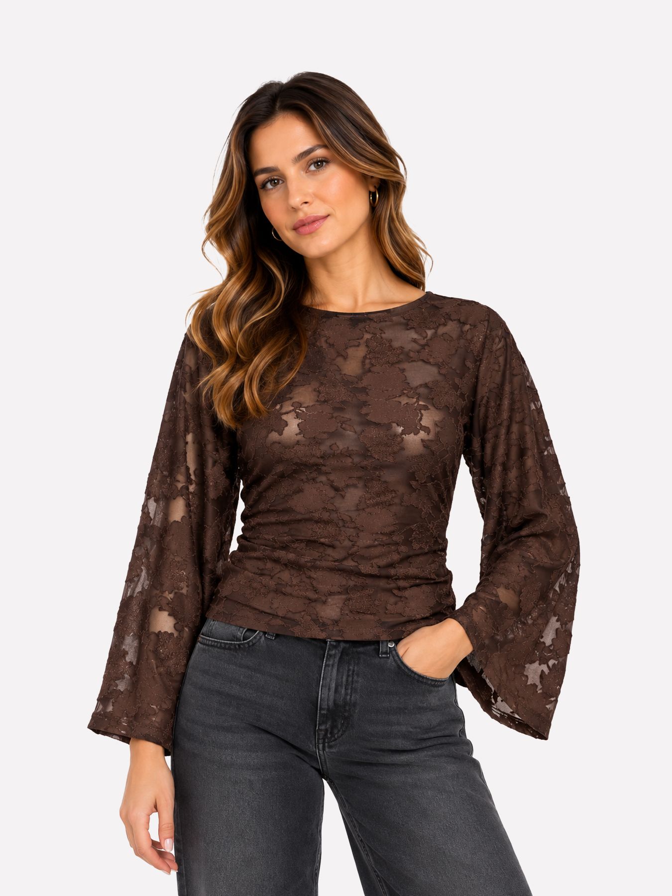 Only ONLNADIA L/S RUCHING TOP JRS Coffee Bean 00120934-EKA26011400003147
