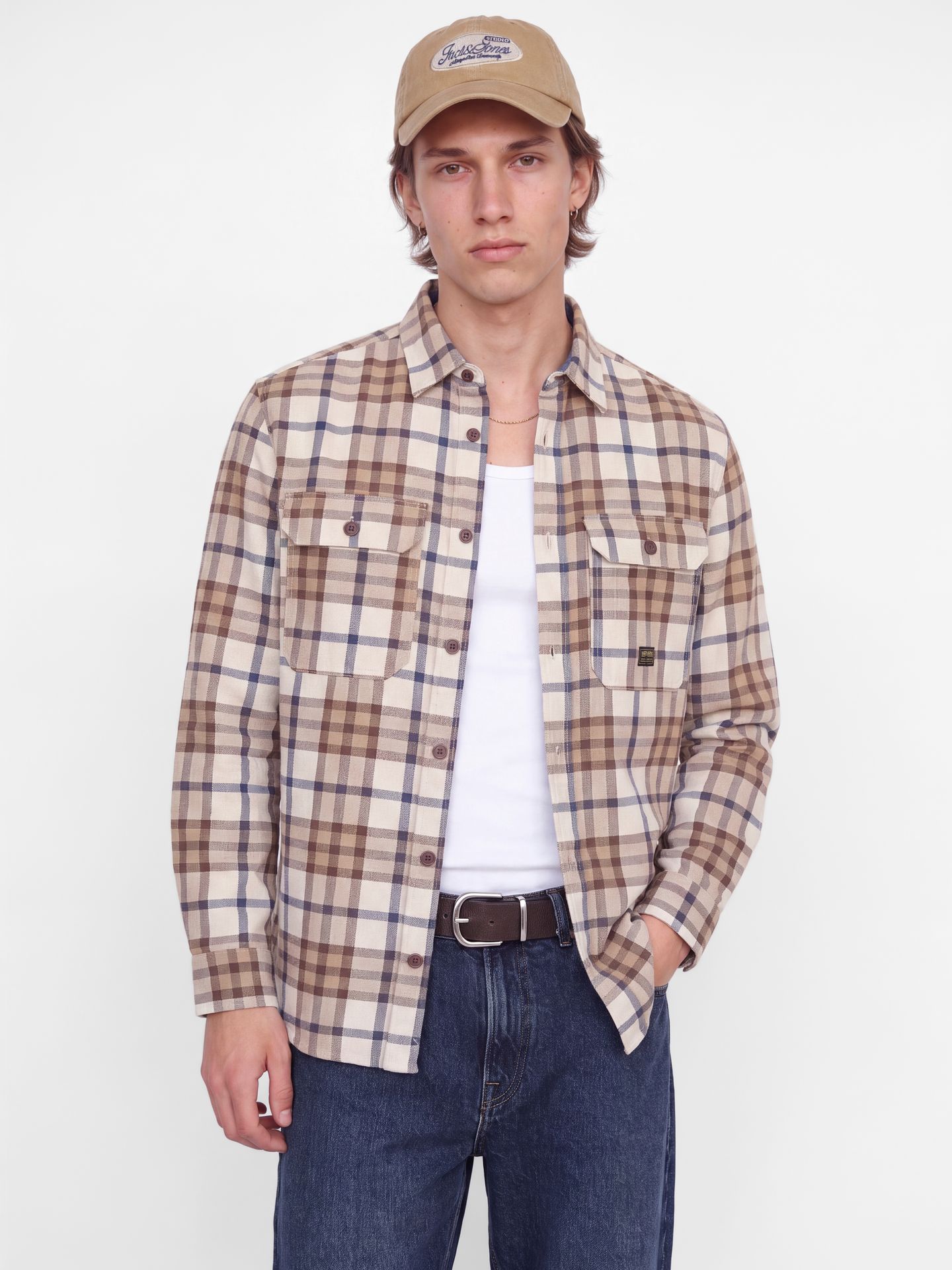 Jack & Jones JPRBLUIVY CHECK L/S OVERSHIRT SN Plaza Taupe 00120938-EKA26011400003796
