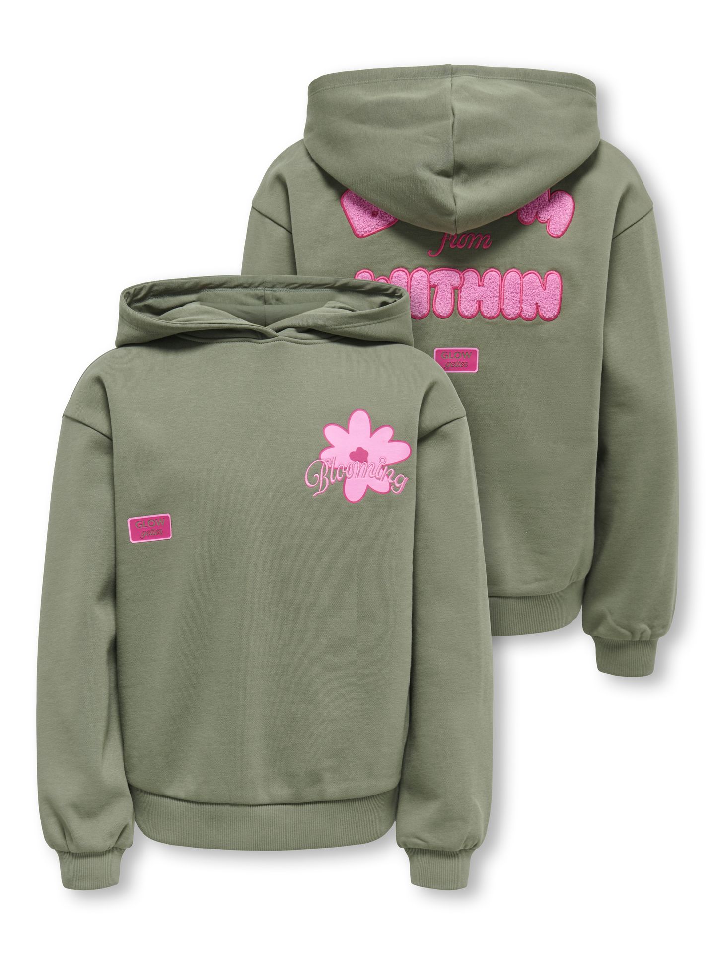 Only KOGHOLLA L/S HOOD PRINTED SWT GRL Smokey Olive/Bloom 00120939-EKA26011400003799