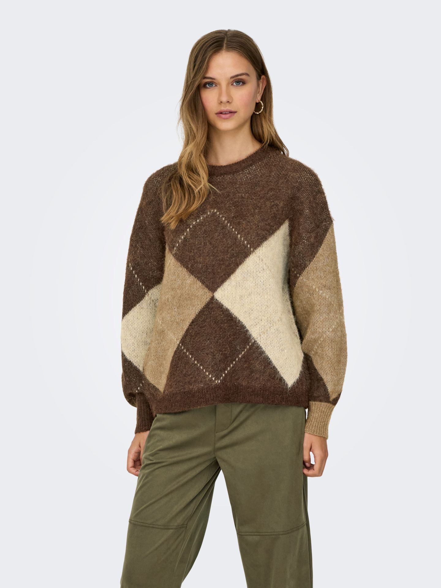 Only ONLNOEME LIFE LS JQ O-NECK NOOS KNT Chestnut/Cocoa Creme/Biscotti/Melan 2900171235011