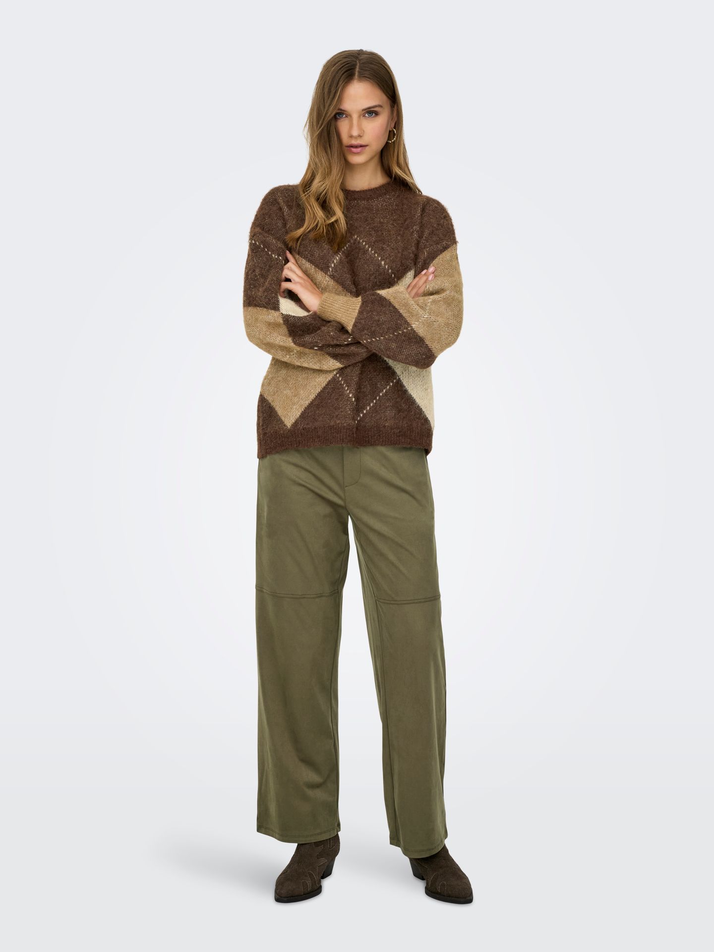 Only ONLNOEME LIFE LS JQ O-NECK NOOS KNT Chestnut/Cocoa Creme/Biscotti/Melan 2900171235011