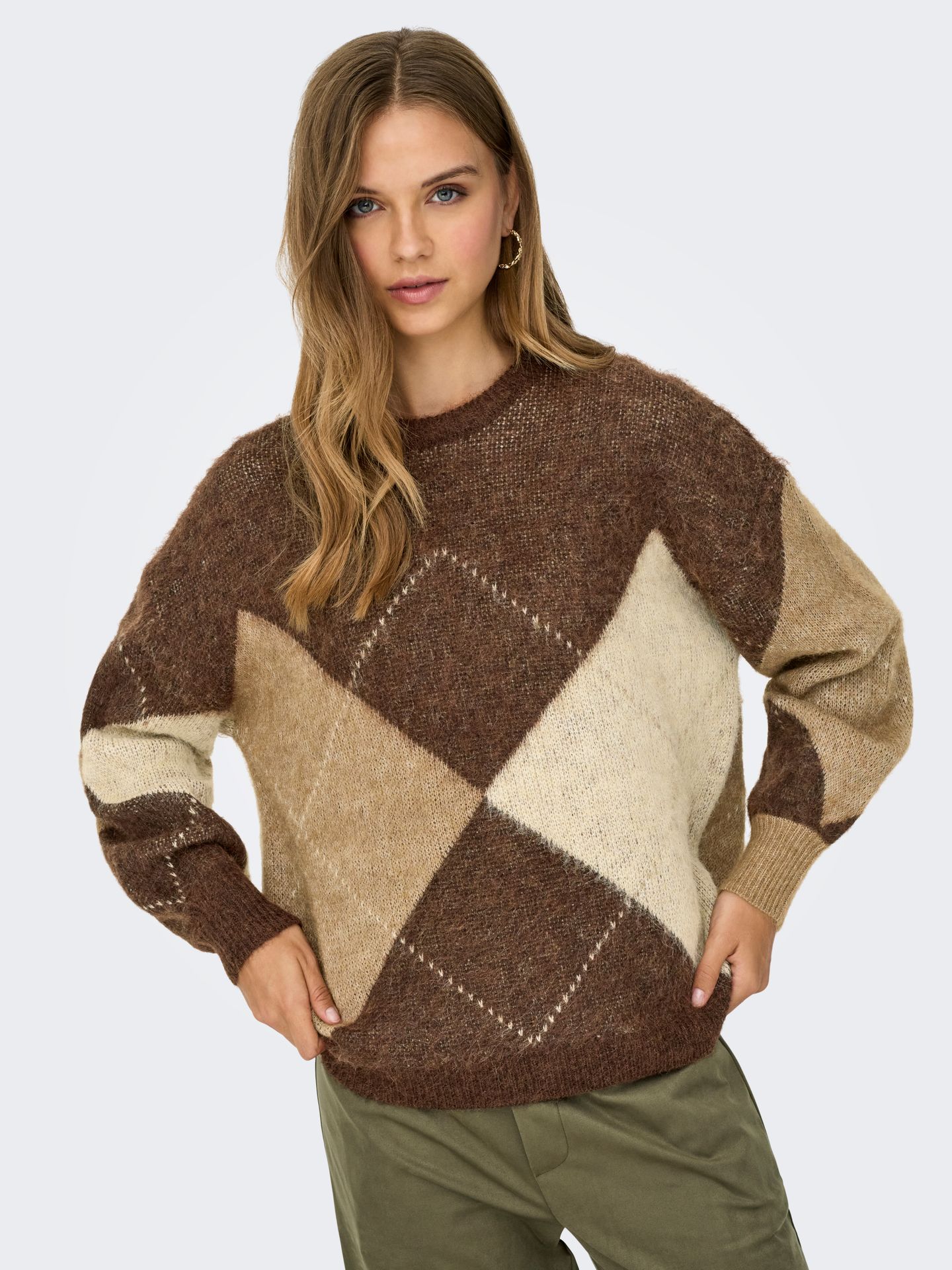 Only ONLNOEME LIFE LS JQ O-NECK NOOS KNT Chestnut/Cocoa Creme/Biscotti/Melan 2900171235011
